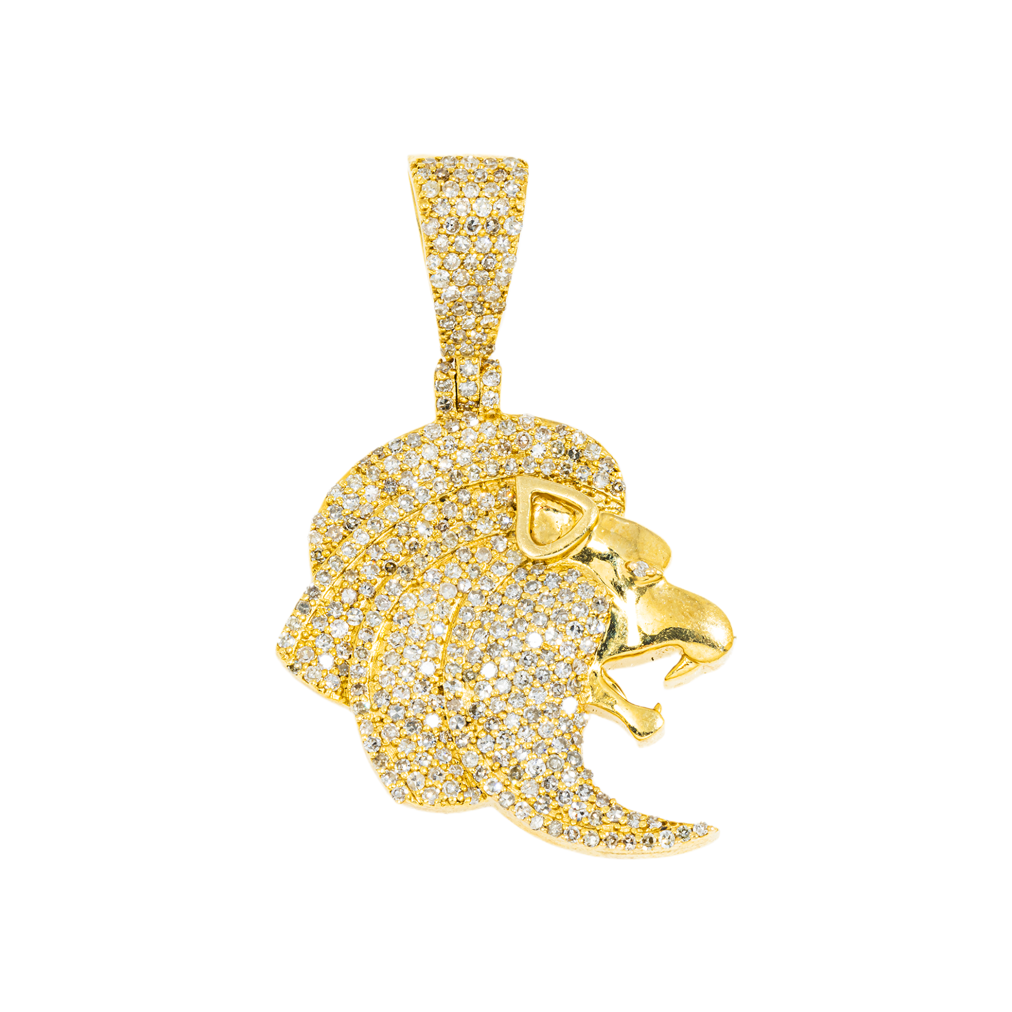 10K GOLD DIAMOND LION HEAD PENDANT 1.91 CT