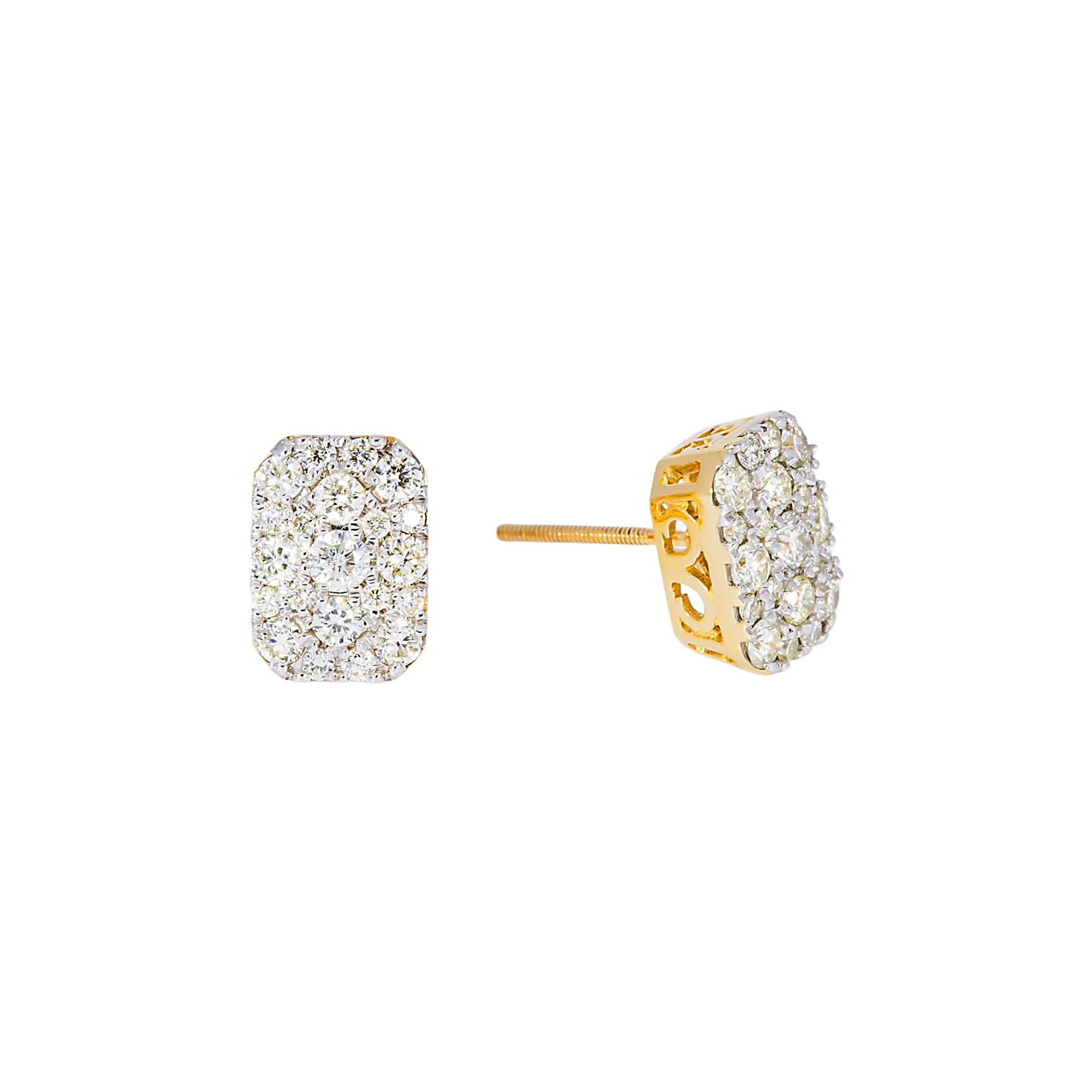 14K GOLD ROUND DIAMOND CLUSTER EARRINGS 1.15 CTW