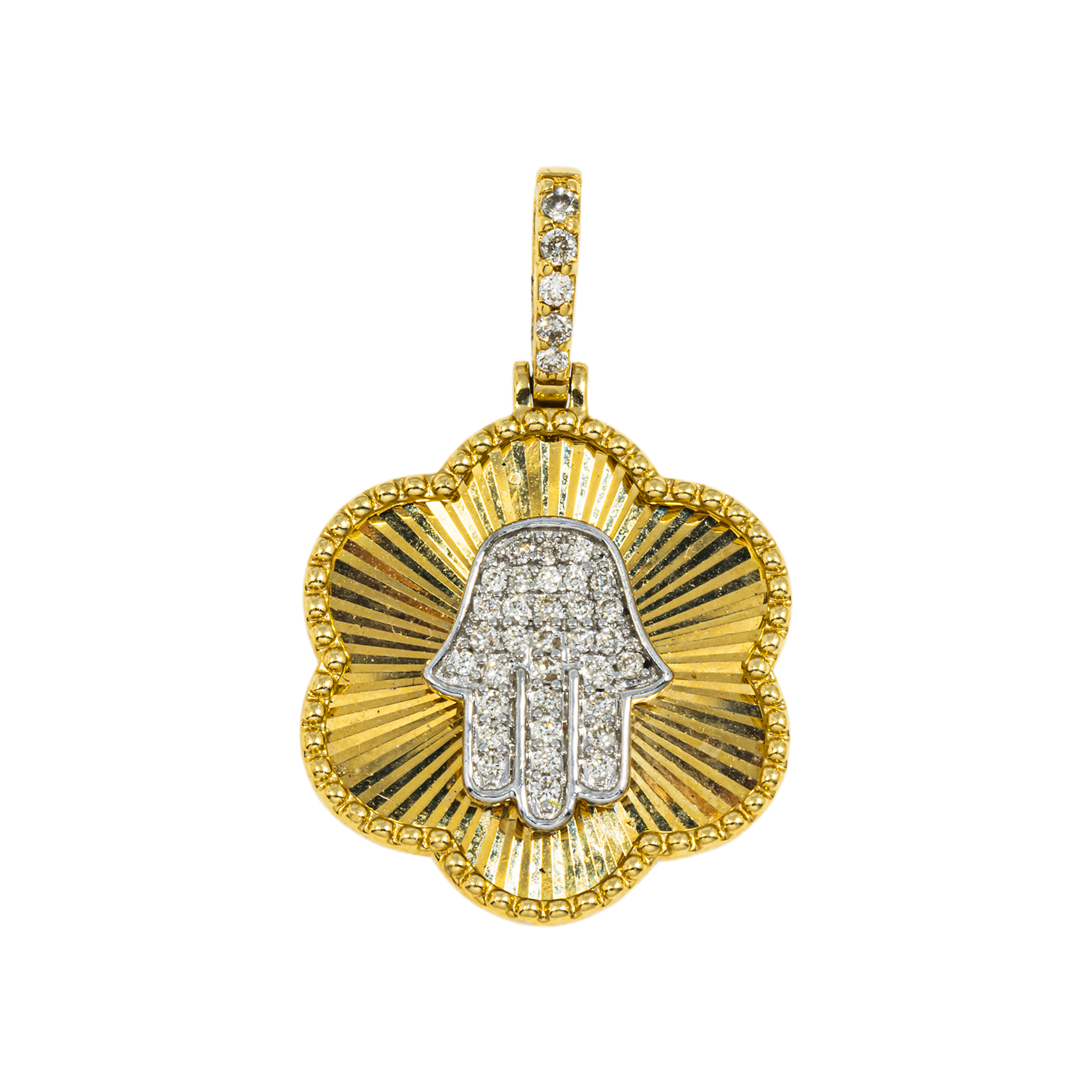 14K GOLD DIAMOND CLOVER WITH HAMSA PENDANT 0.21 CT