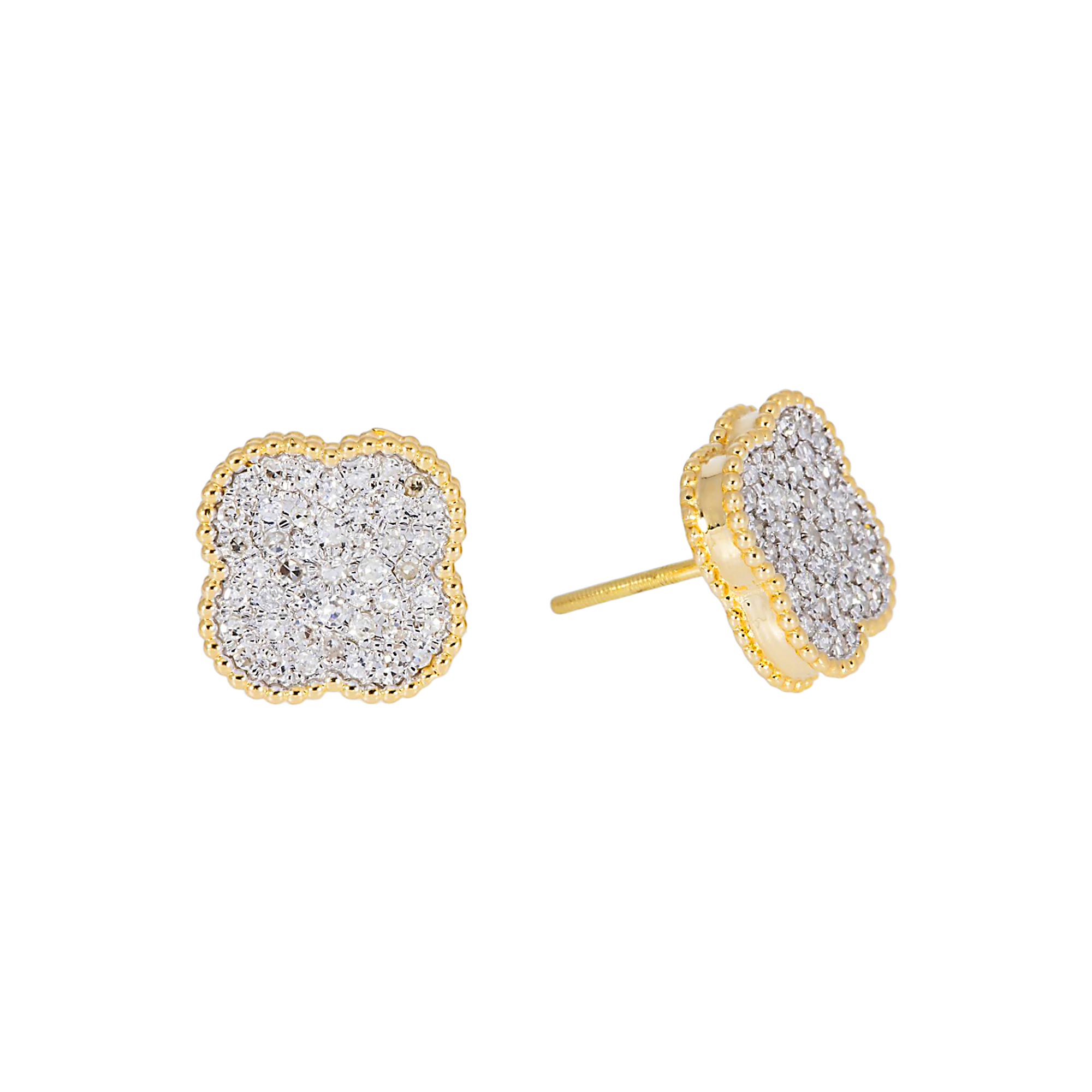 14K GOLD ROUND DIAMOND CLUSTER CLOVER EARRINGS 0.49 CTW