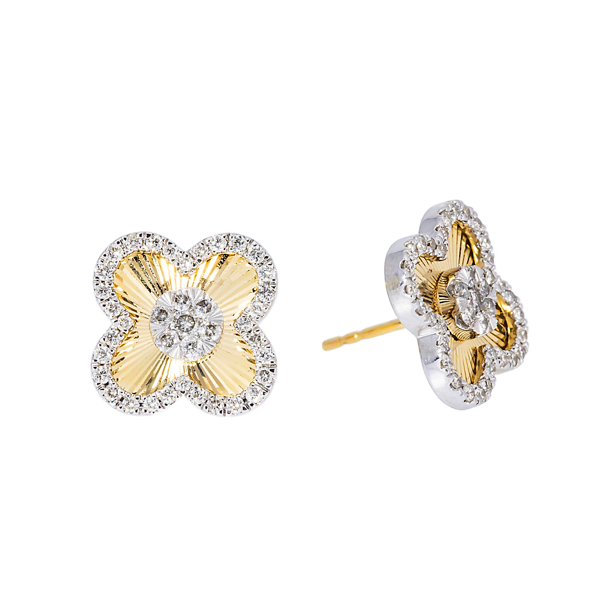 14K GOLD ROUND DIAMOND CLOVER EARRINGS 0.72 CTW