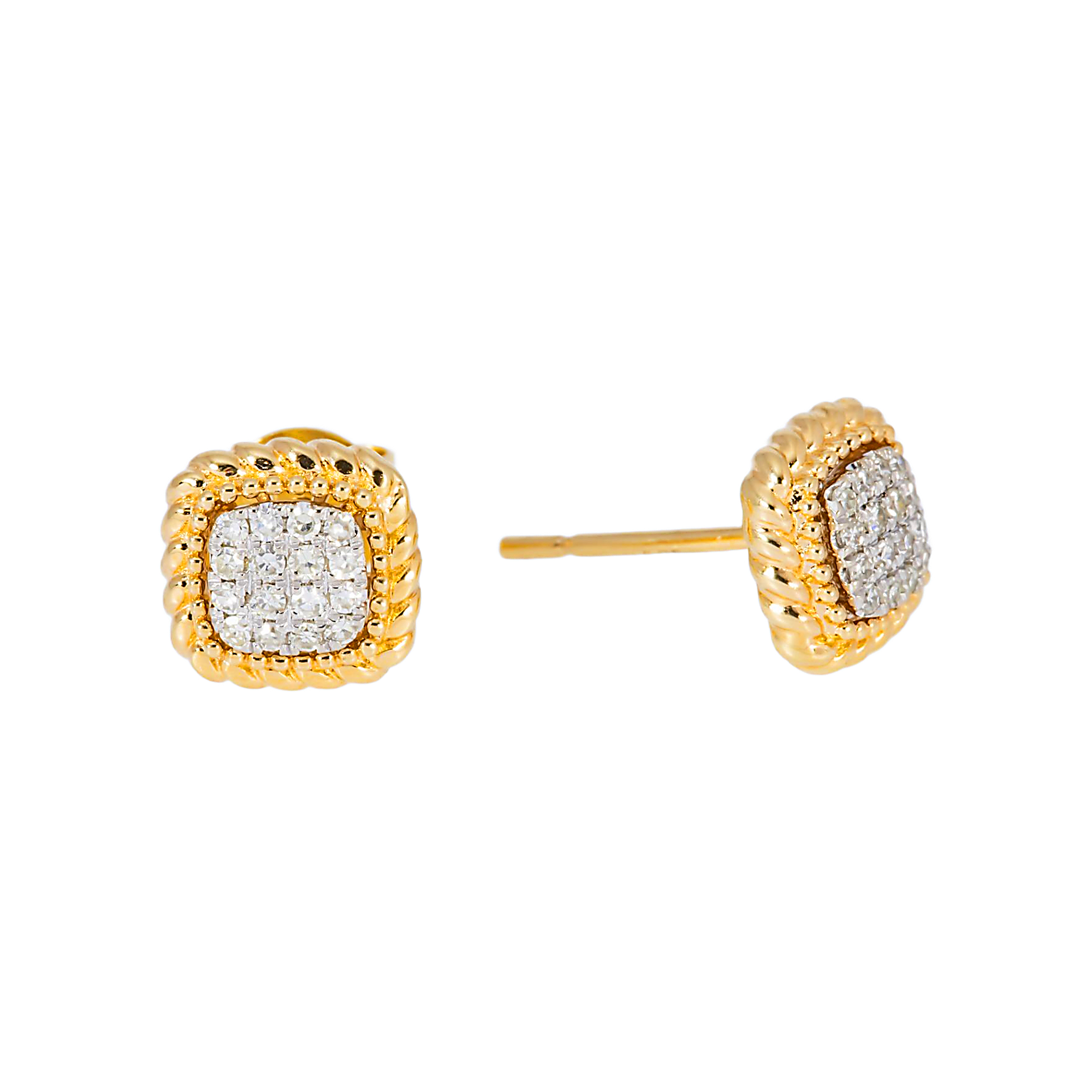 14K GOLD ROUND DIAMOND CLUSTER SQUARE SHAPE EARRINGS 0.17 CTW
