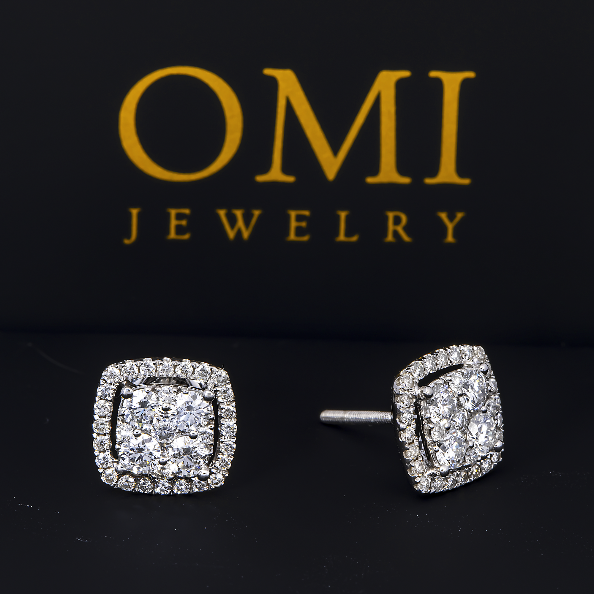 14K GOLD ROUND DIAMOND CLUSTER EARRINGS 1.30 CTW