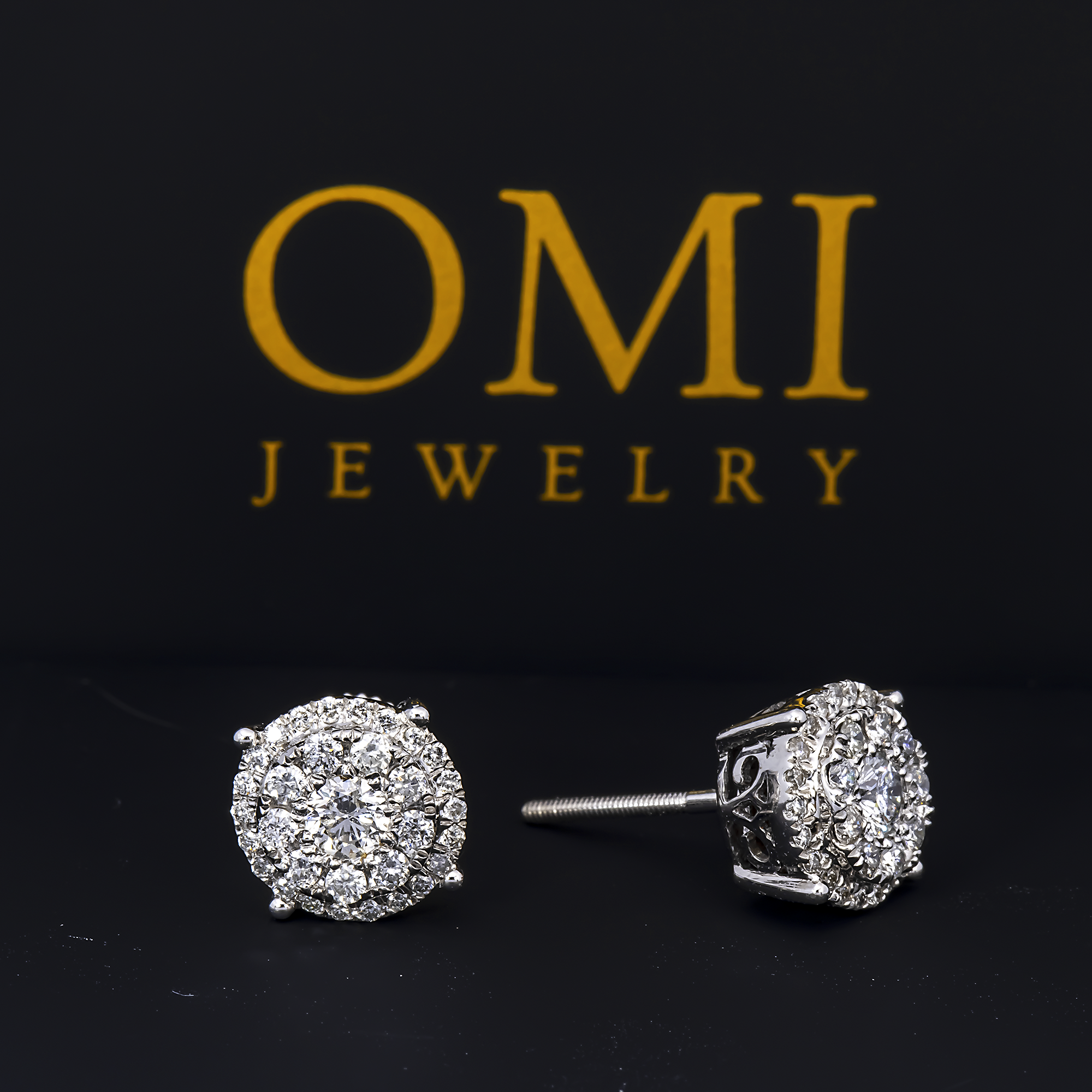 14K GOLD ROUND DIAMOND CLUSTER EARRINGS 0.83 CTW