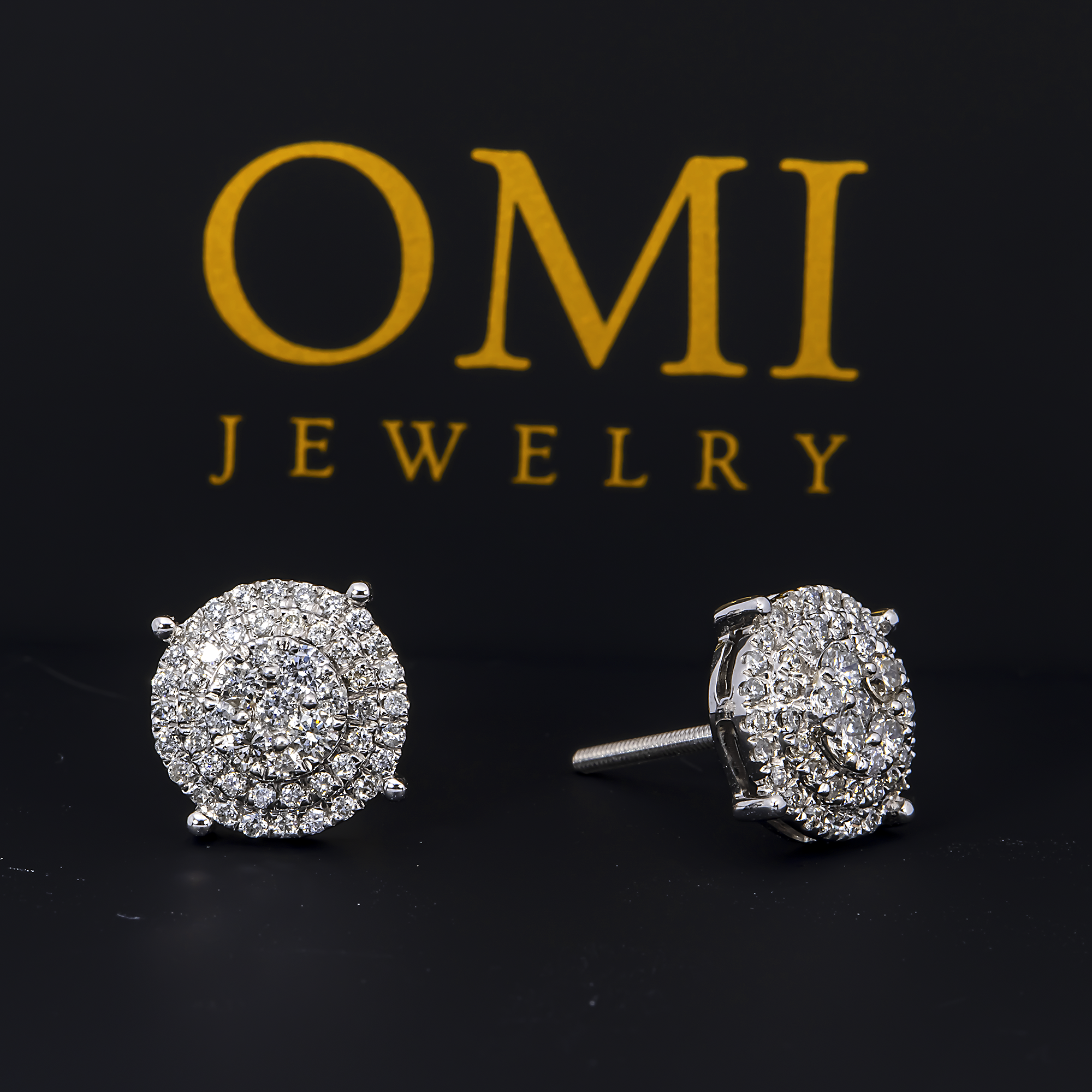 14K GOLD ROUND DIAMOND CLUSTER EARRINGS 0.77 CTW