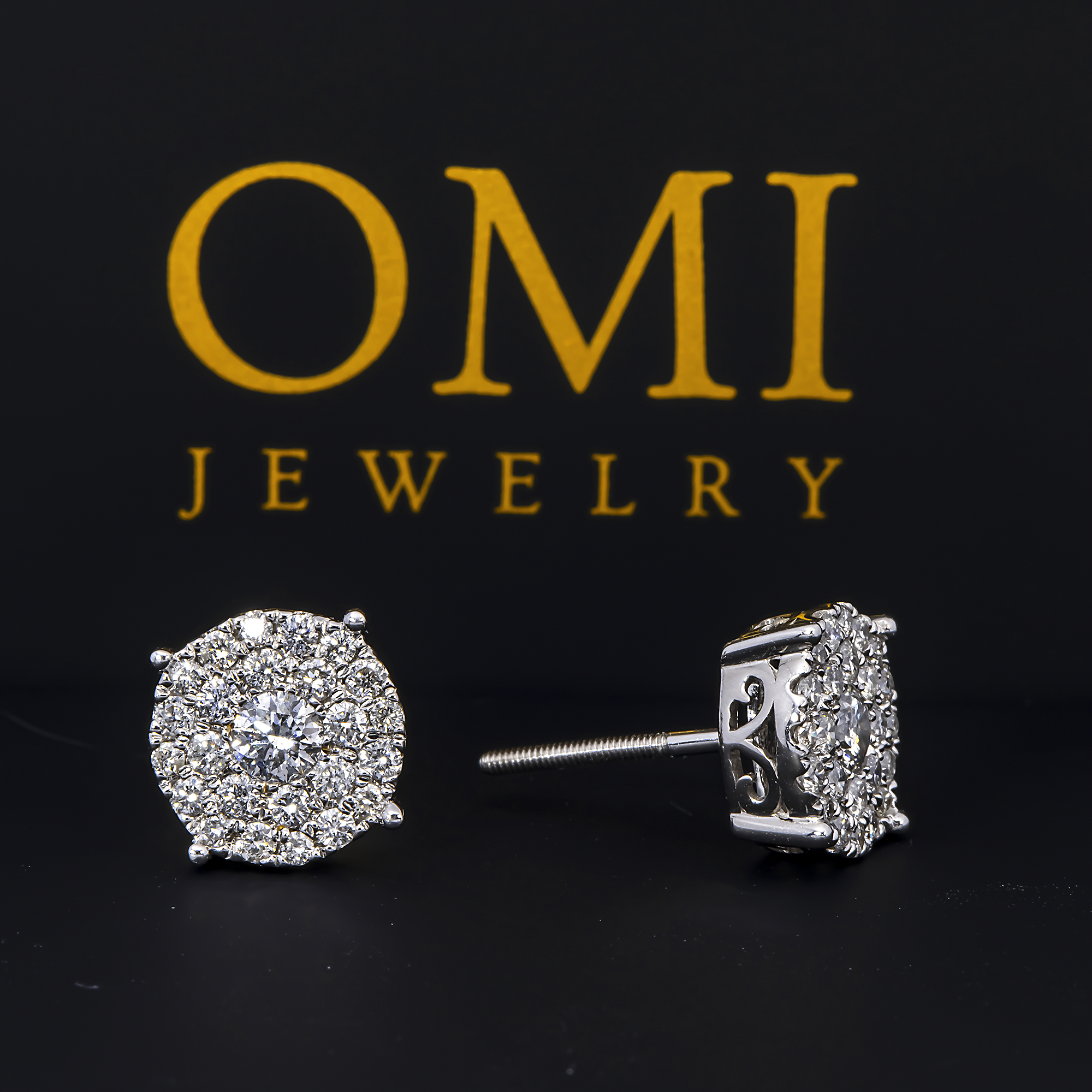 14K GOLD ROUND DIAMOND CLUSTER EARRINGS 0.96 CTW