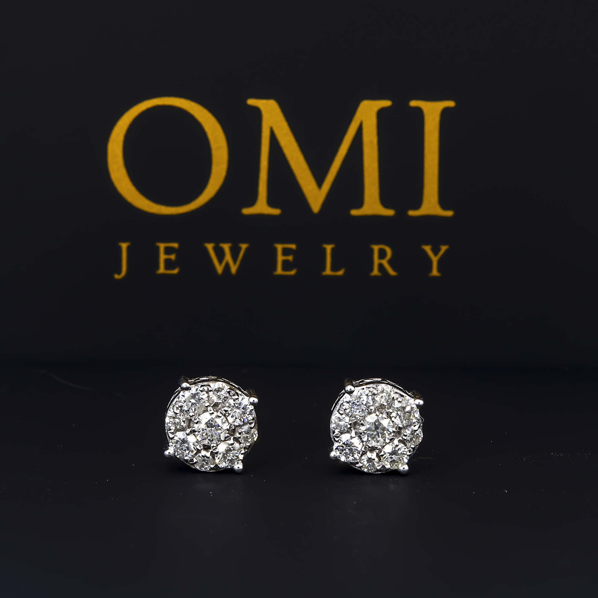 14K GOLD ROUND DIAMOND CLUSTER EARRINGS 0.51 CTW