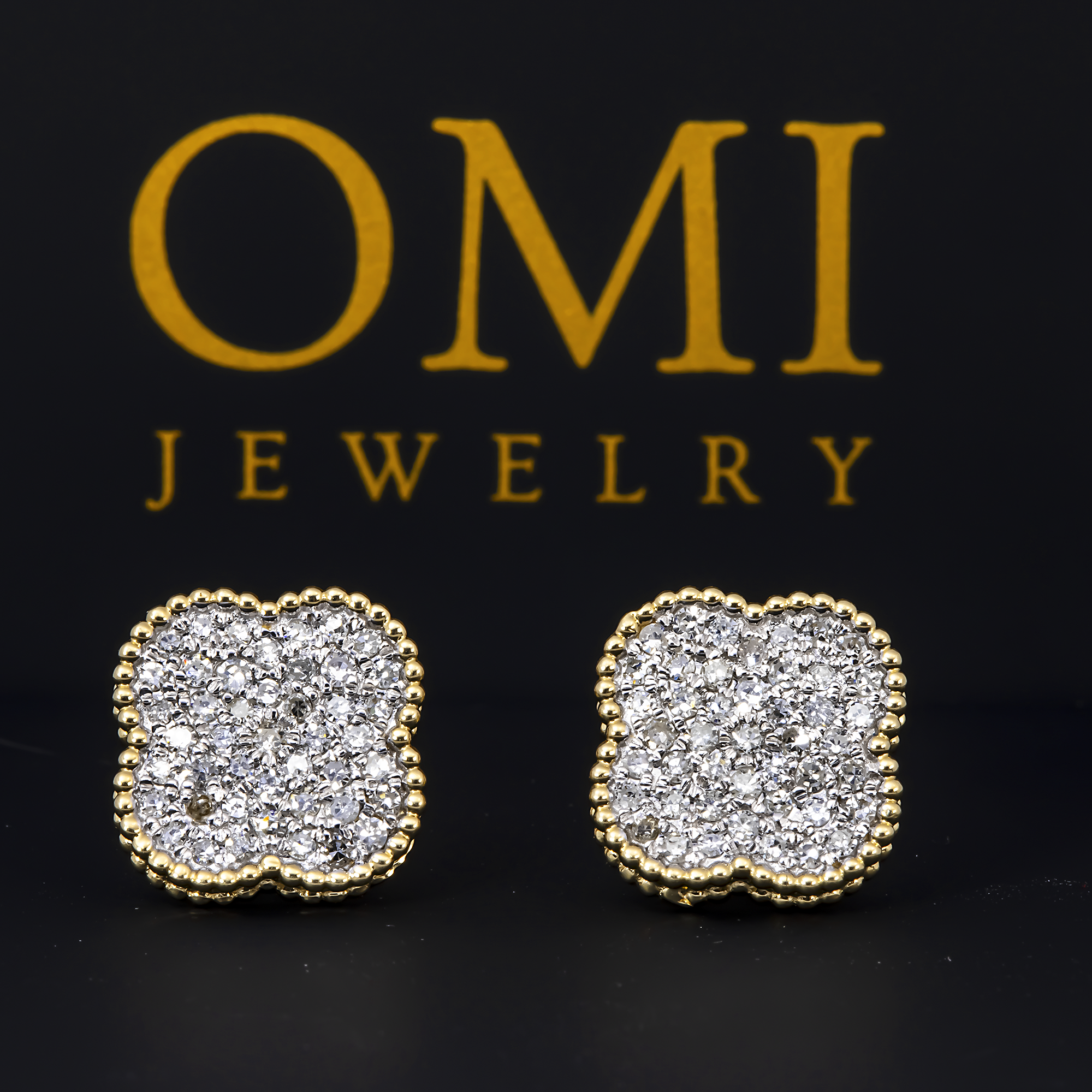 14K GOLD ROUND DIAMOND CLUSTER CLOVER EARRINGS 0.49 CTW
