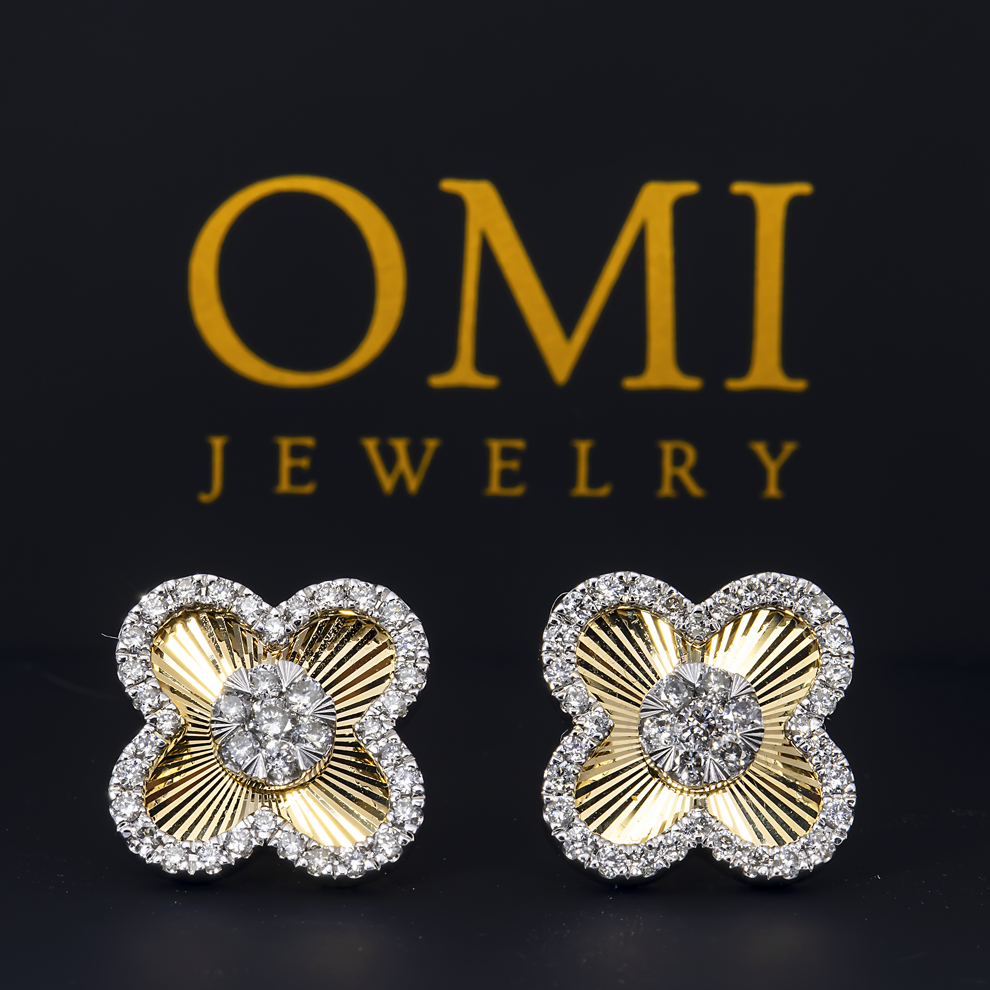 14K GOLD ROUND DIAMOND CLOVER EARRINGS 0.72 CTW