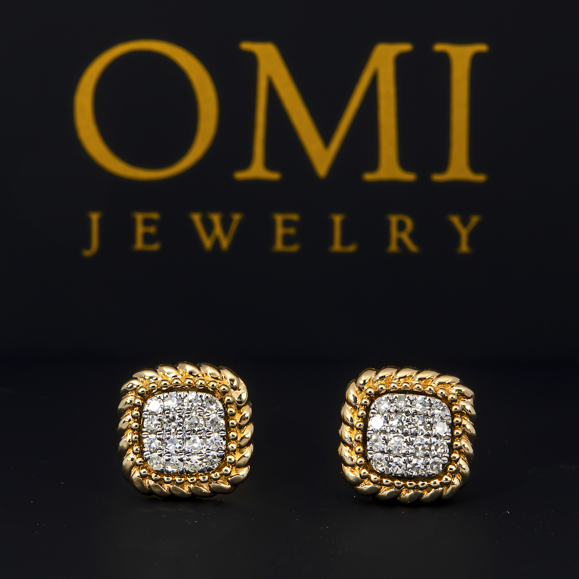 14K GOLD ROUND DIAMOND CLUSTER SQUARE SHAPE EARRINGS 0.17 CTW