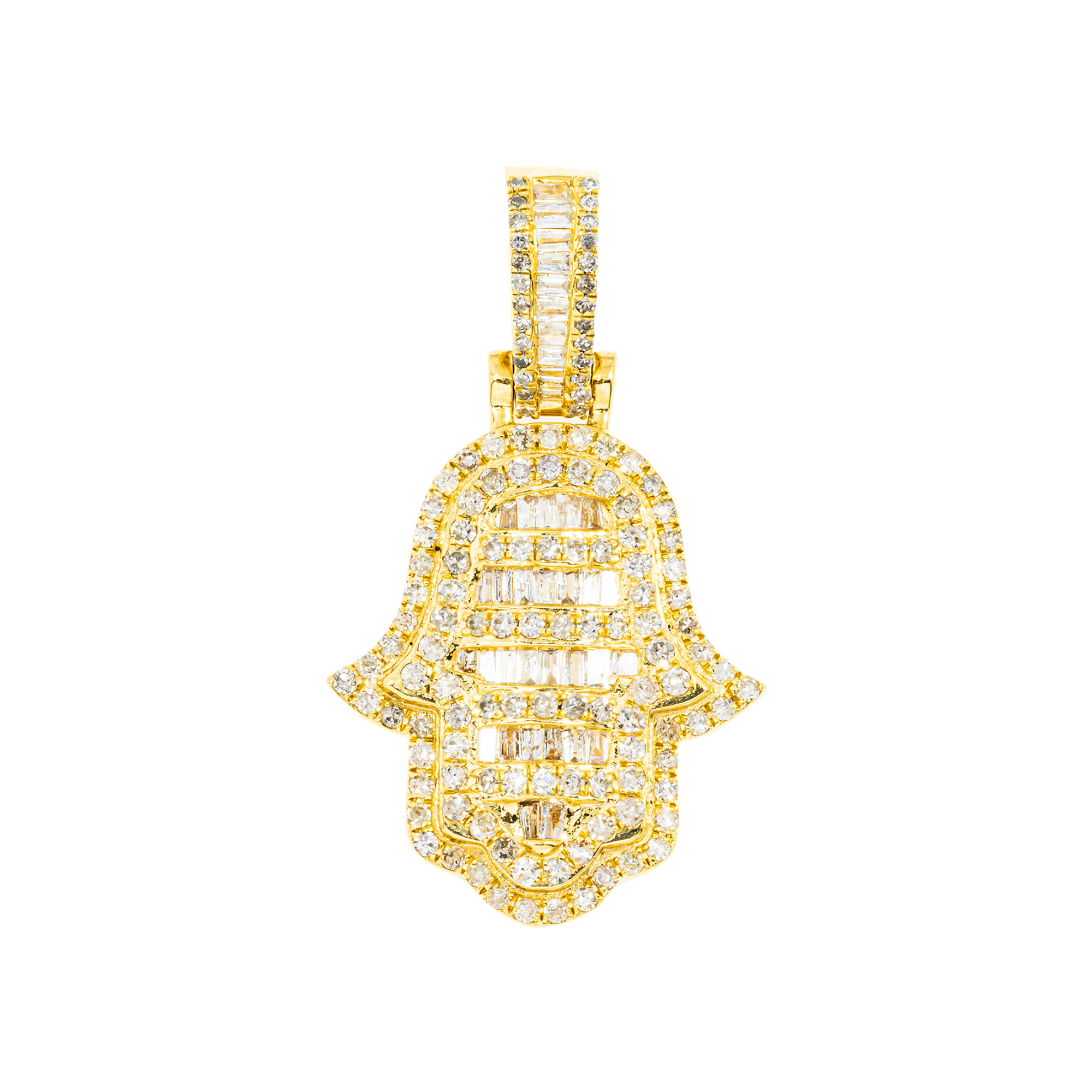 10K GOLD BAGUETTE AND ROUND DIAMOND HAMSA PENDANT 0.95 CT