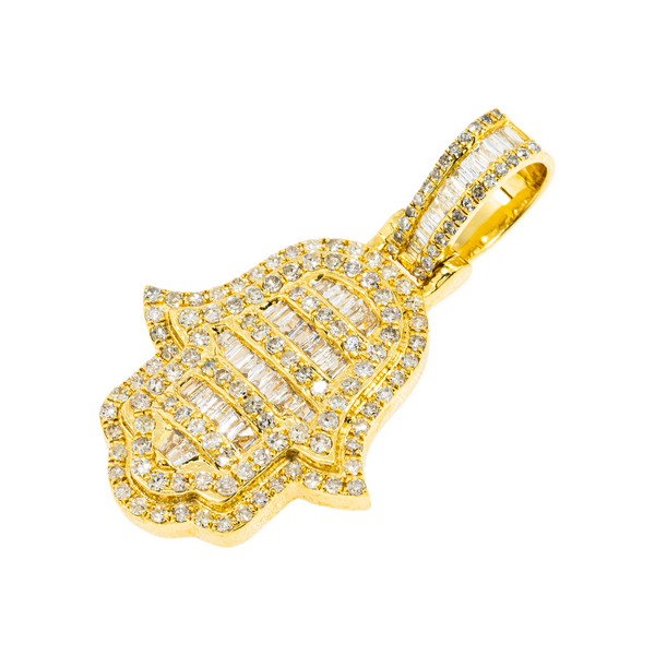 10K GOLD BAGUETTE AND ROUND DIAMOND HAMSA PENDANT 0.95 CT – OMI