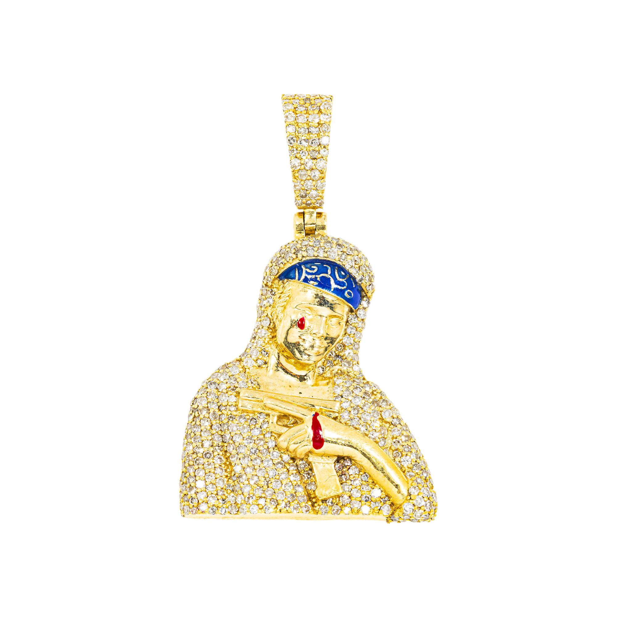 10K GOLD DIAMOND GANGSTER MOTHER MARY PENDANT 1.88 CT