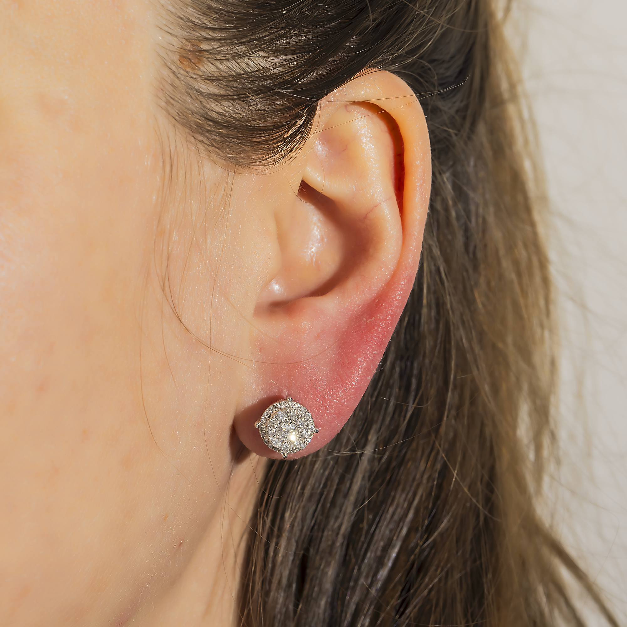 14K GOLD ROUND DIAMOND CLUSTER EARRINGS 0.83 CTW