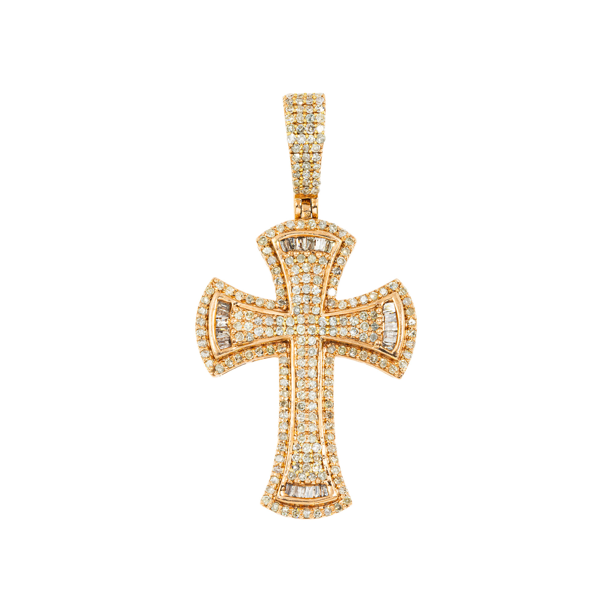 10K GOLD BAGUETTE AND ROUND DIAMOND CROSS PENDANT 1.28 CT