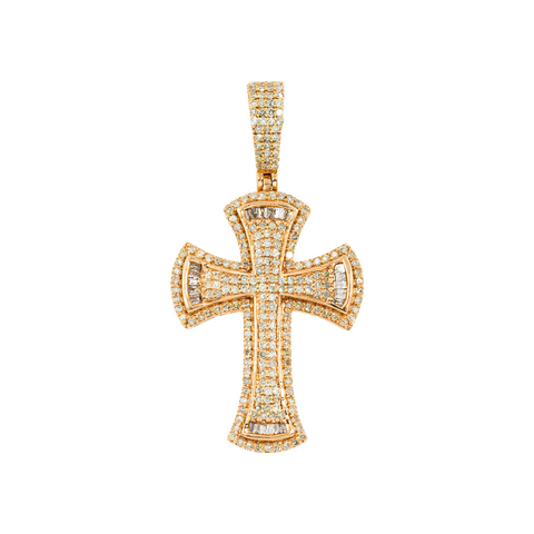 10K GOLD BAGUETTE AND ROUND DIAMOND CROSS PENDANT 1.28 CT