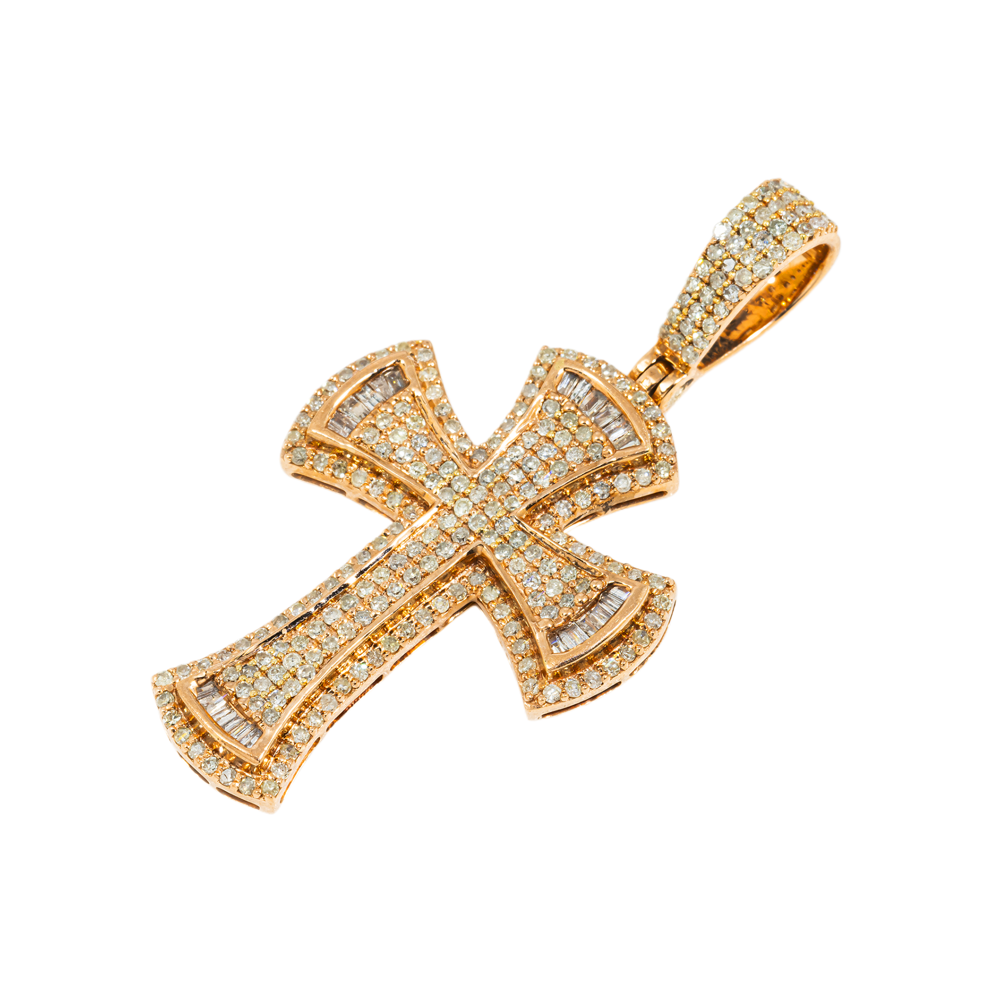 10K GOLD BAGUETTE AND ROUND DIAMOND CROSS PENDANT 1.28 CT