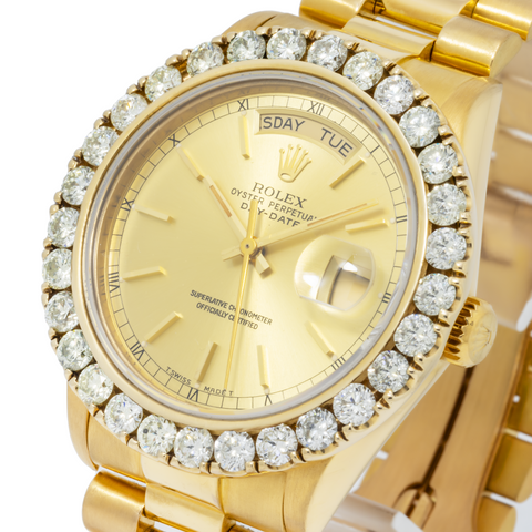 Rolex Day-Date 18038 36MM Champagne Dial And Diamond Bezel With Yellow Gold Presidential Bracelet