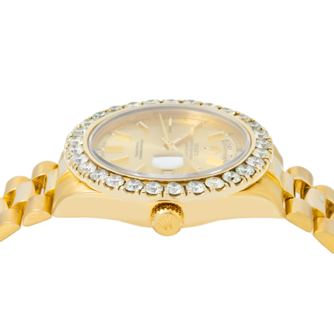 Rolex Day-Date 18038 36MM Champagne Dial And Diamond Bezel With Yellow Gold Presidential Bracelet