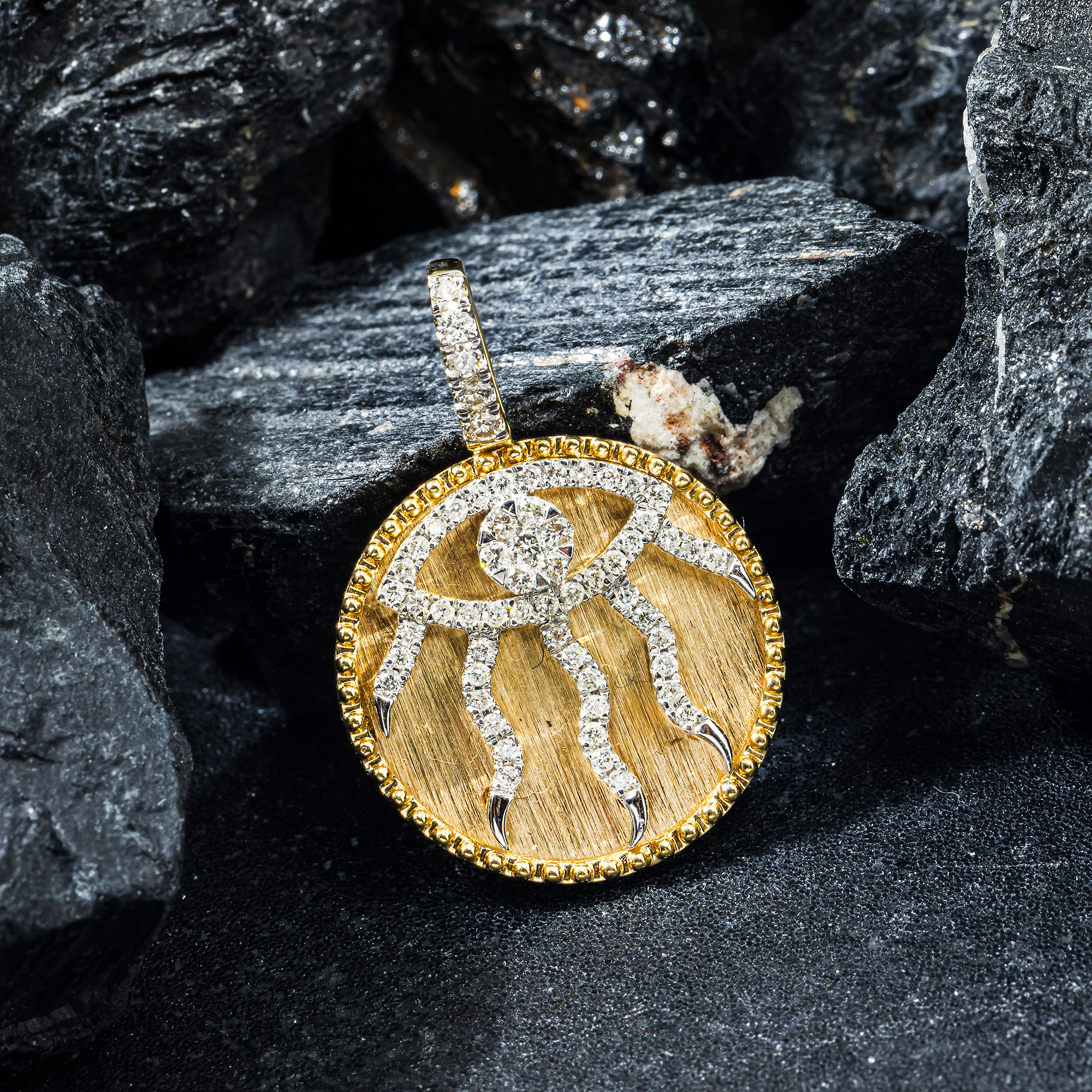 14K GOLD ROUND DIAMOND EVIL EYE COIN PENDANT 0.46 CT