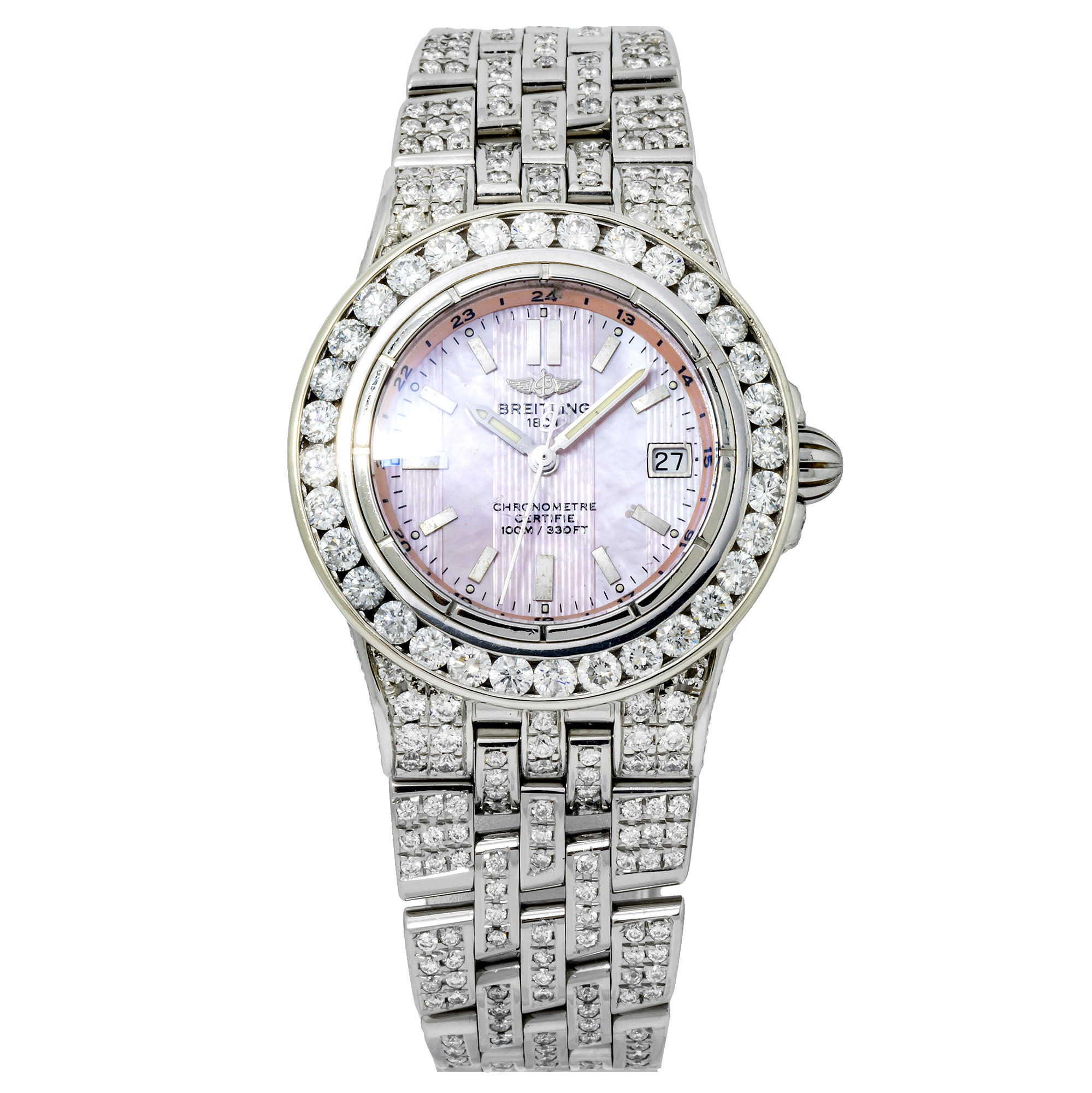 Breitling Starliner 30MM A71340 Pink Mother of Pearl Dial Diamond Bezel Full Diamond Bracelet