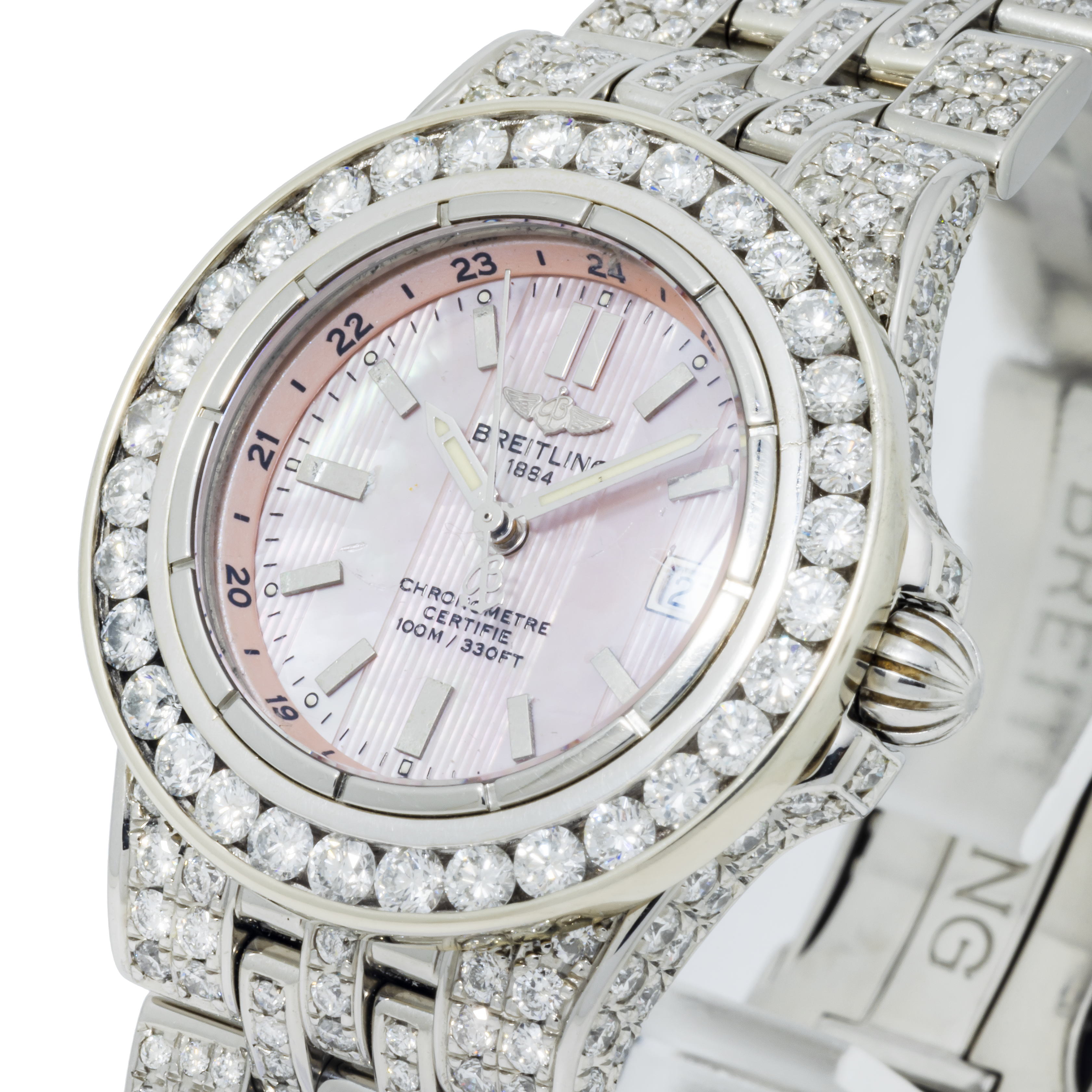 Breitling Starliner A71340 30MM Pink Mother of Pearl Dial With Diamond Bezel & Bracelet
