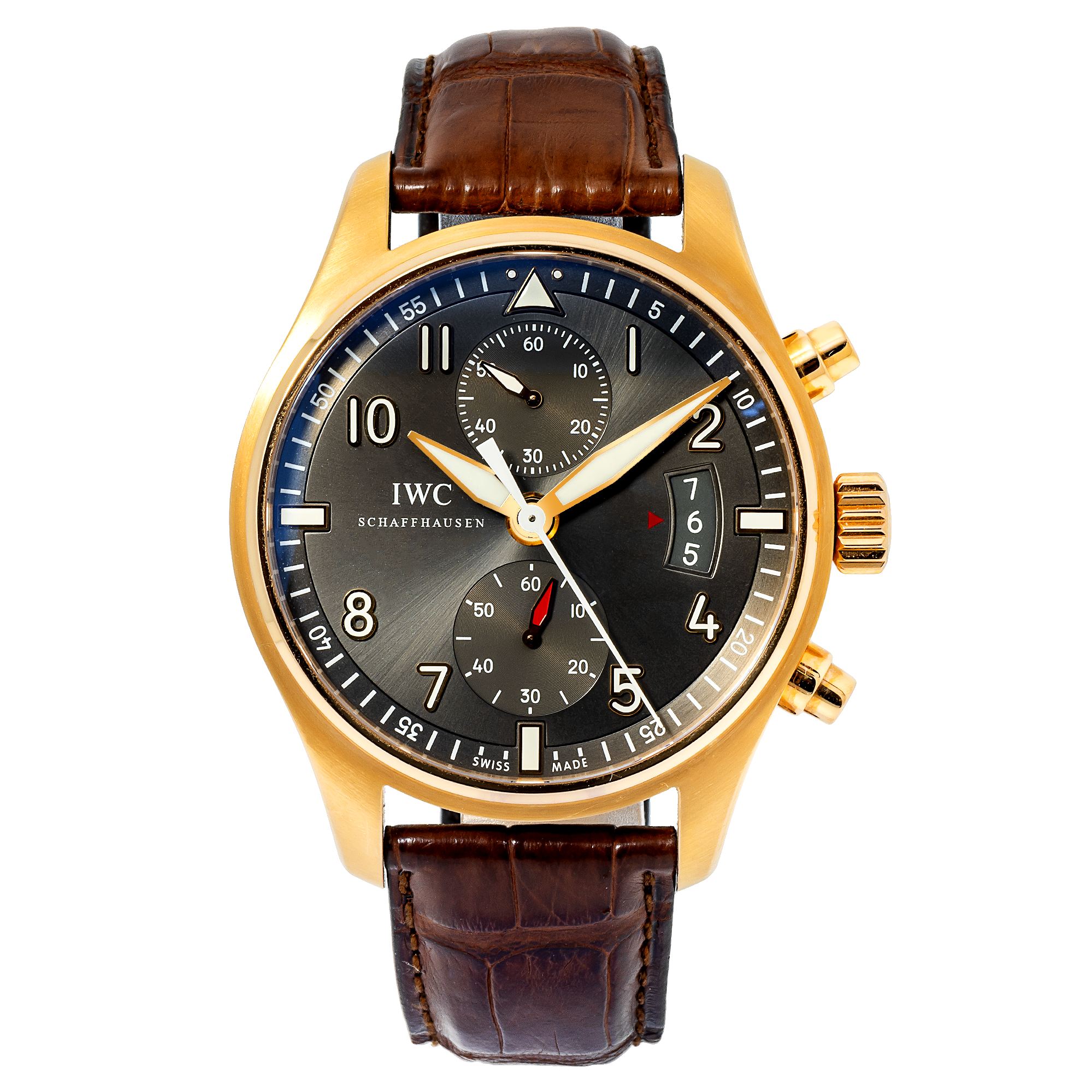 IWC Pilot Spitfire IW387803 43MM Grey Dial With Brown Alligator Bracelet