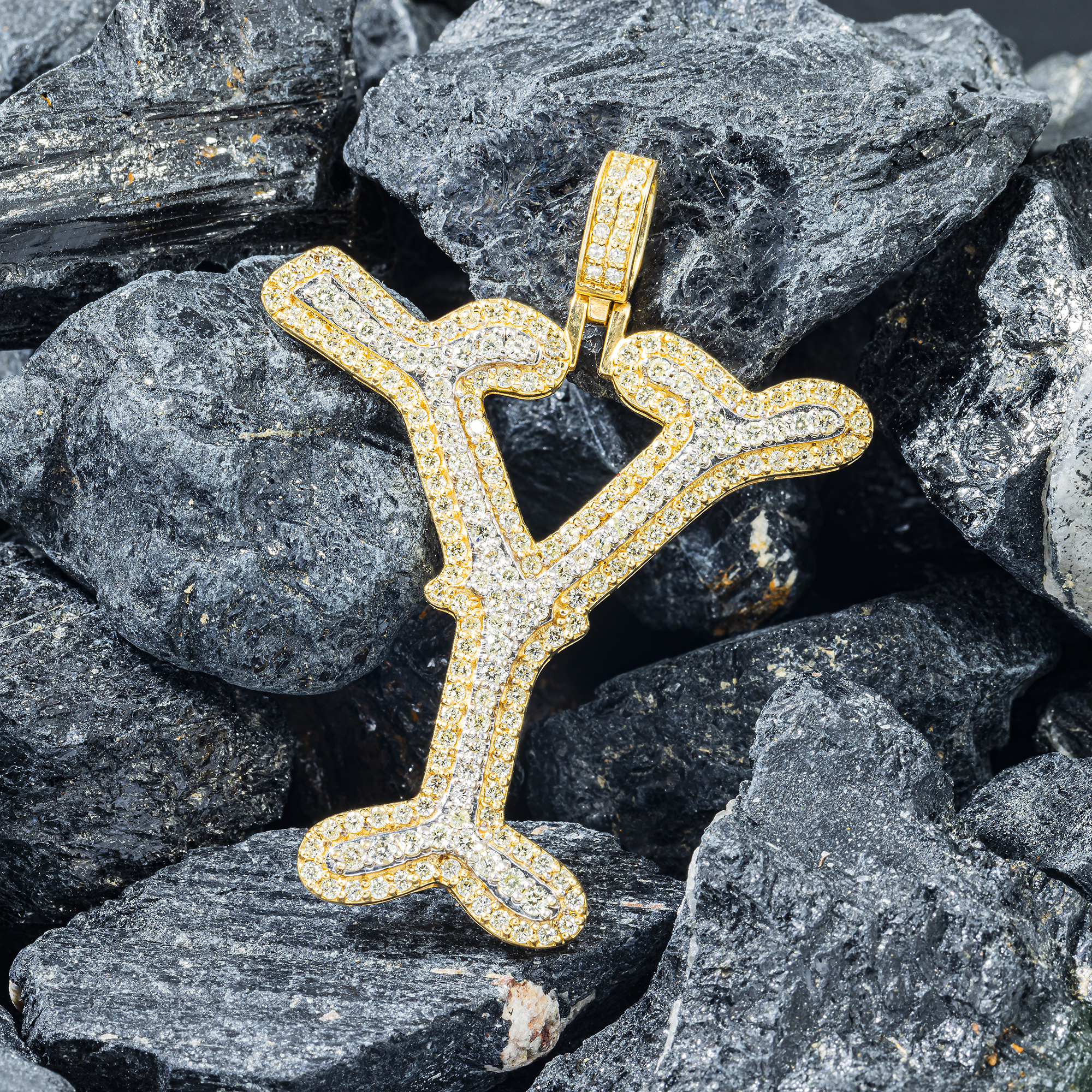 10K GOLD DIAMOND INITIAL LETTER Y PENDANT 2.59 CT