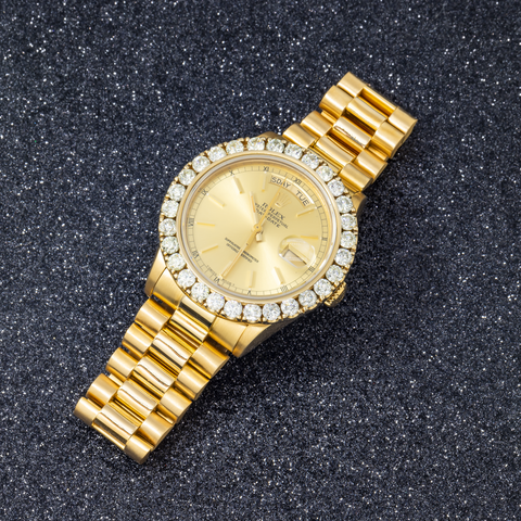 Rolex Day-Date 18038 36MM Champagne Dial And Diamond Bezel With Yellow Gold Presidential Bracelet