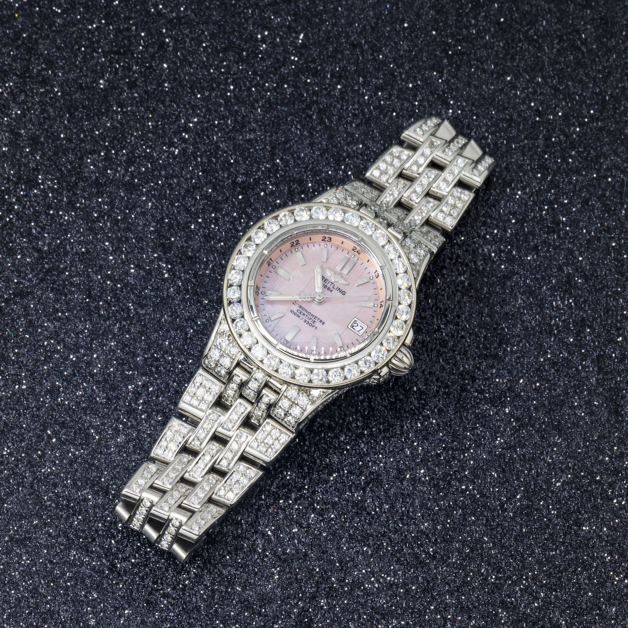 Breitling Starliner A71340 30MM Pink Mother of Pearl Dial With Diamond Bezel & Bracelet