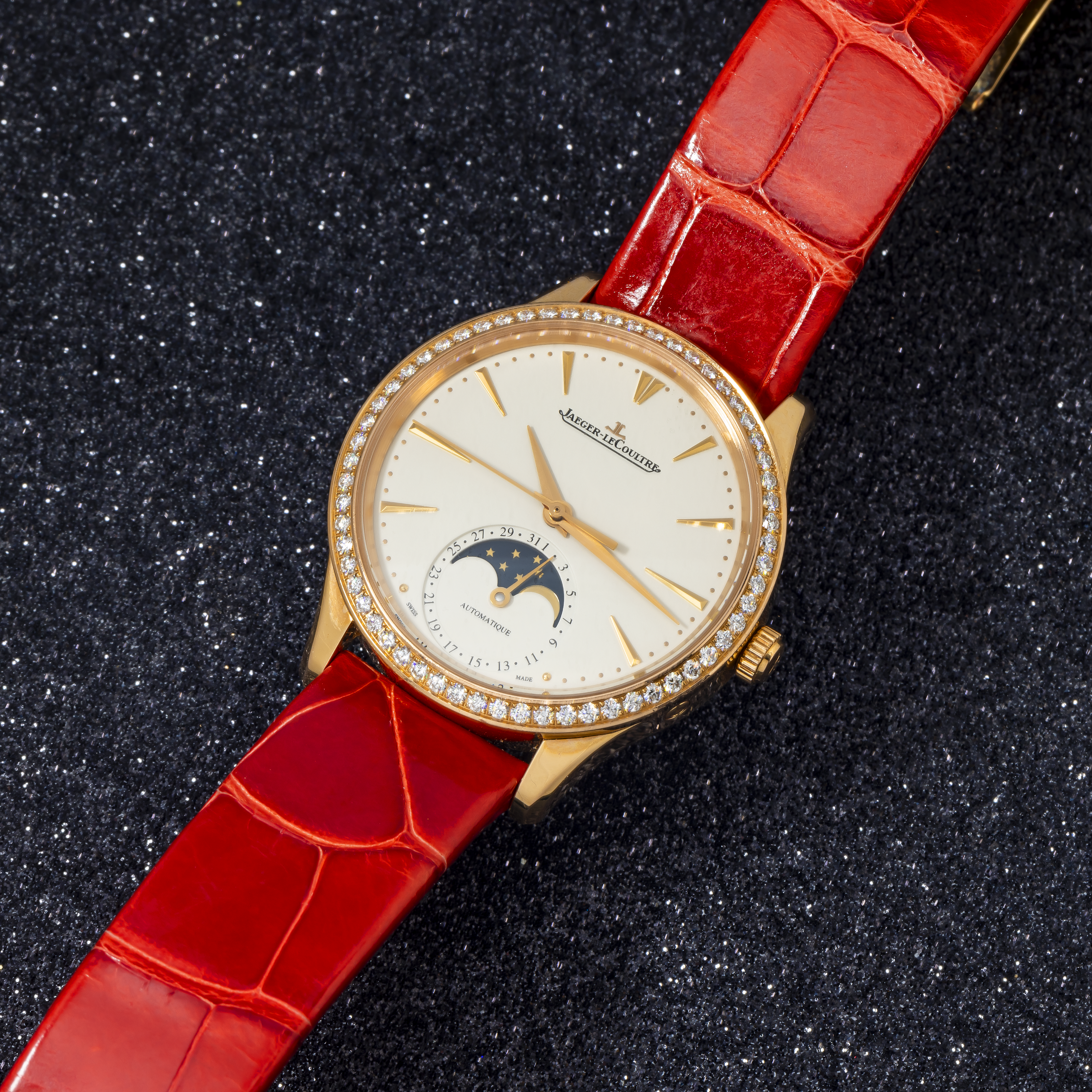 Jaeger LeCoultre Master Ultra Thin 145.2.64.S Q1252501 34MM Silver Dial & Red Leather Bracelet