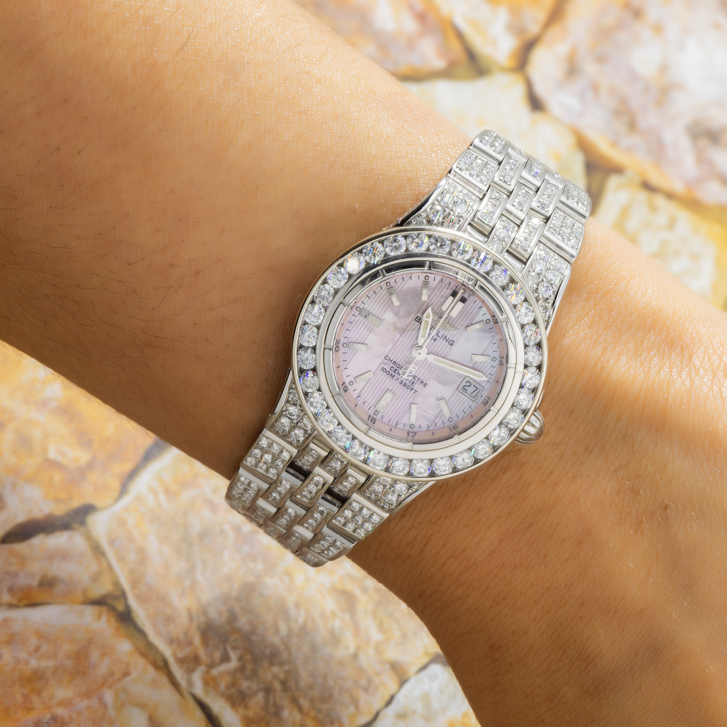 Breitling Starliner A71340 30MM Pink Mother of Pearl Dial With Diamond Bezel & Bracelet
