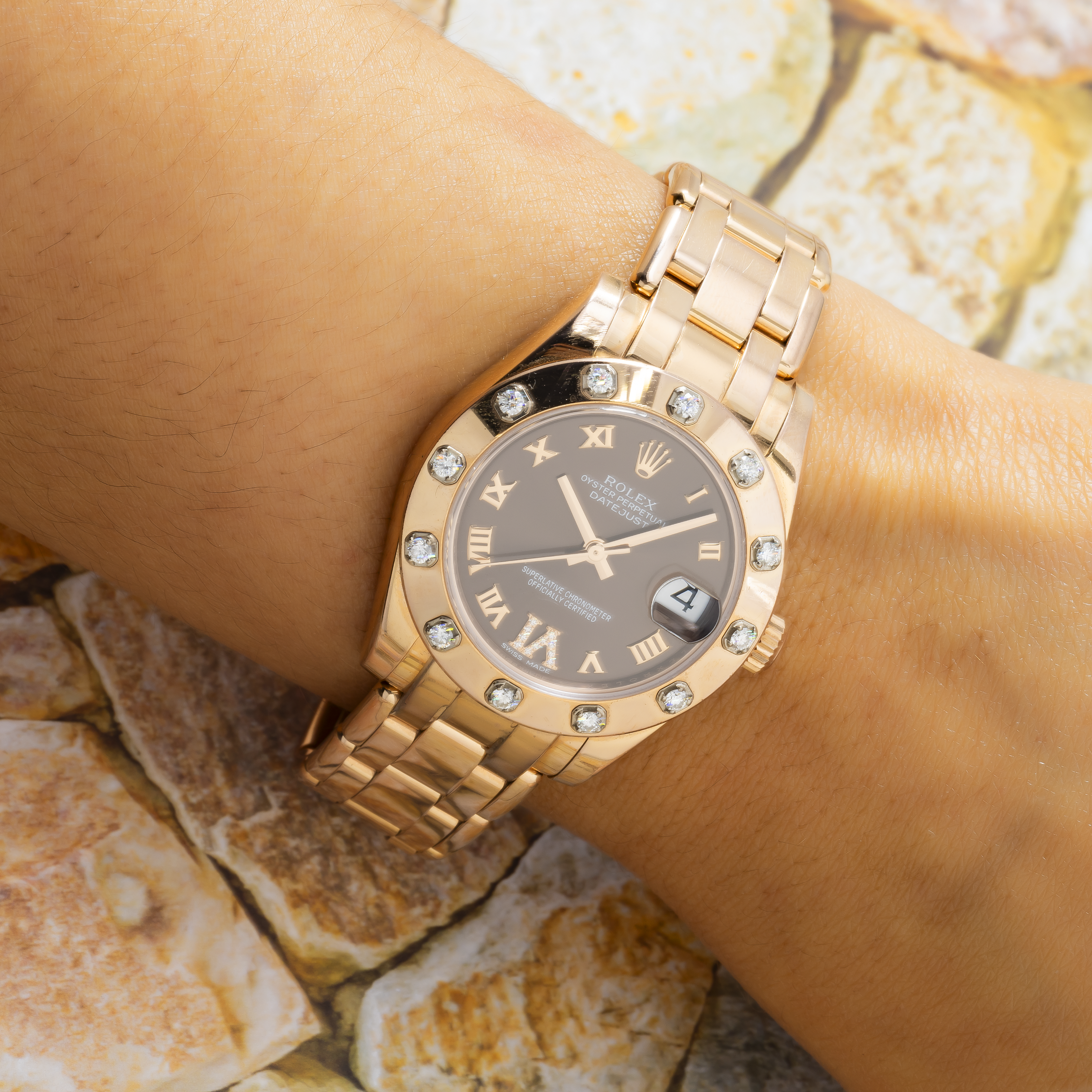 Rolex Datejust 34MM 81315 Chocolate Roman Dial Diamond Bezel 18K Rolex Datejust 34MM 81315 Chocolate Roman Dial Diamond Bezel 18K