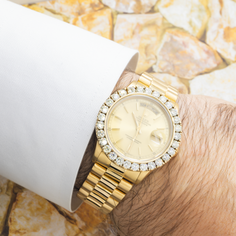 Rolex Day-Date 18038 36MM Champagne Dial And Diamond Bezel With Yellow Gold Presidential Bracelet