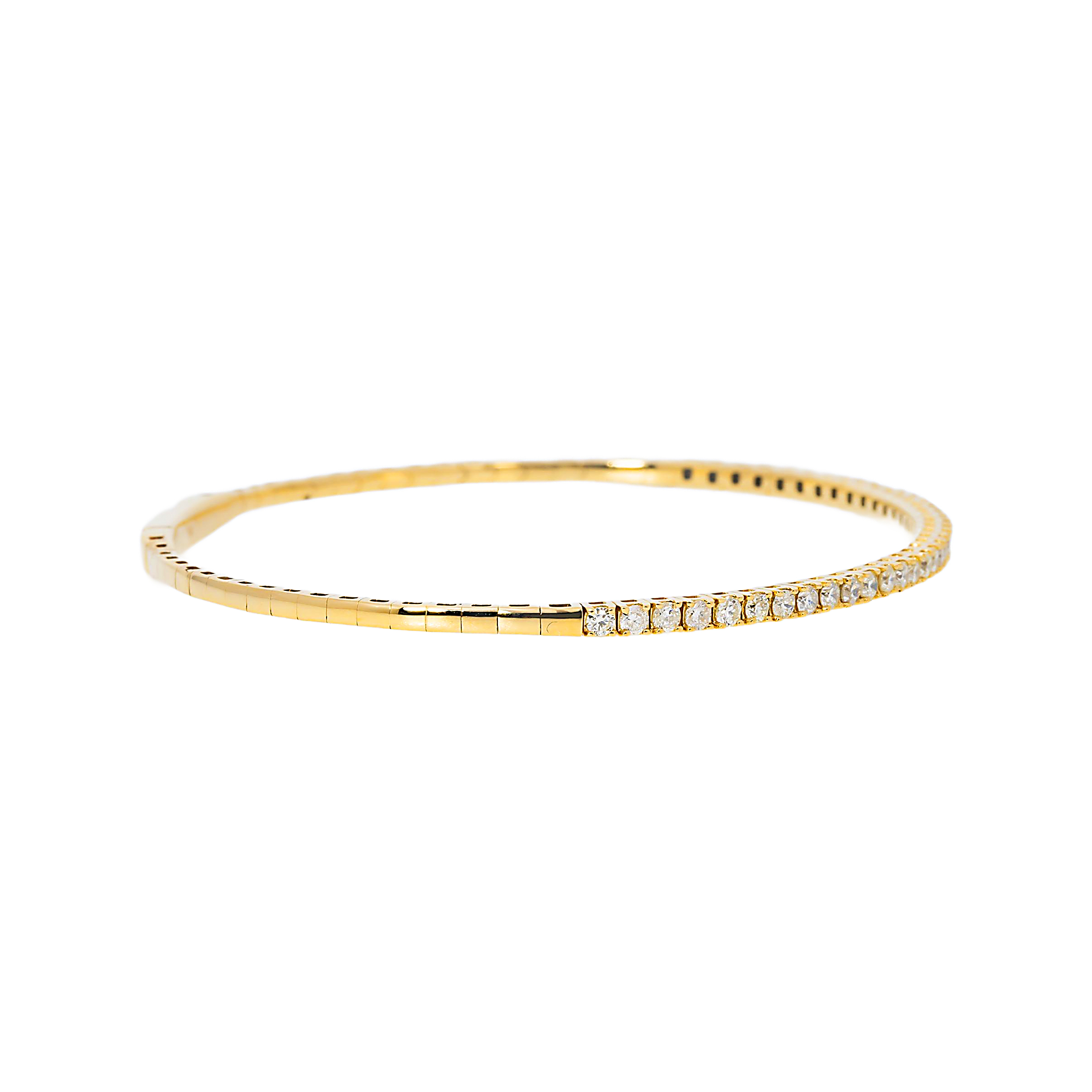 14K GOLD ROUND DIAMONDS THIN BANGLE BRACELET 1.10 CT