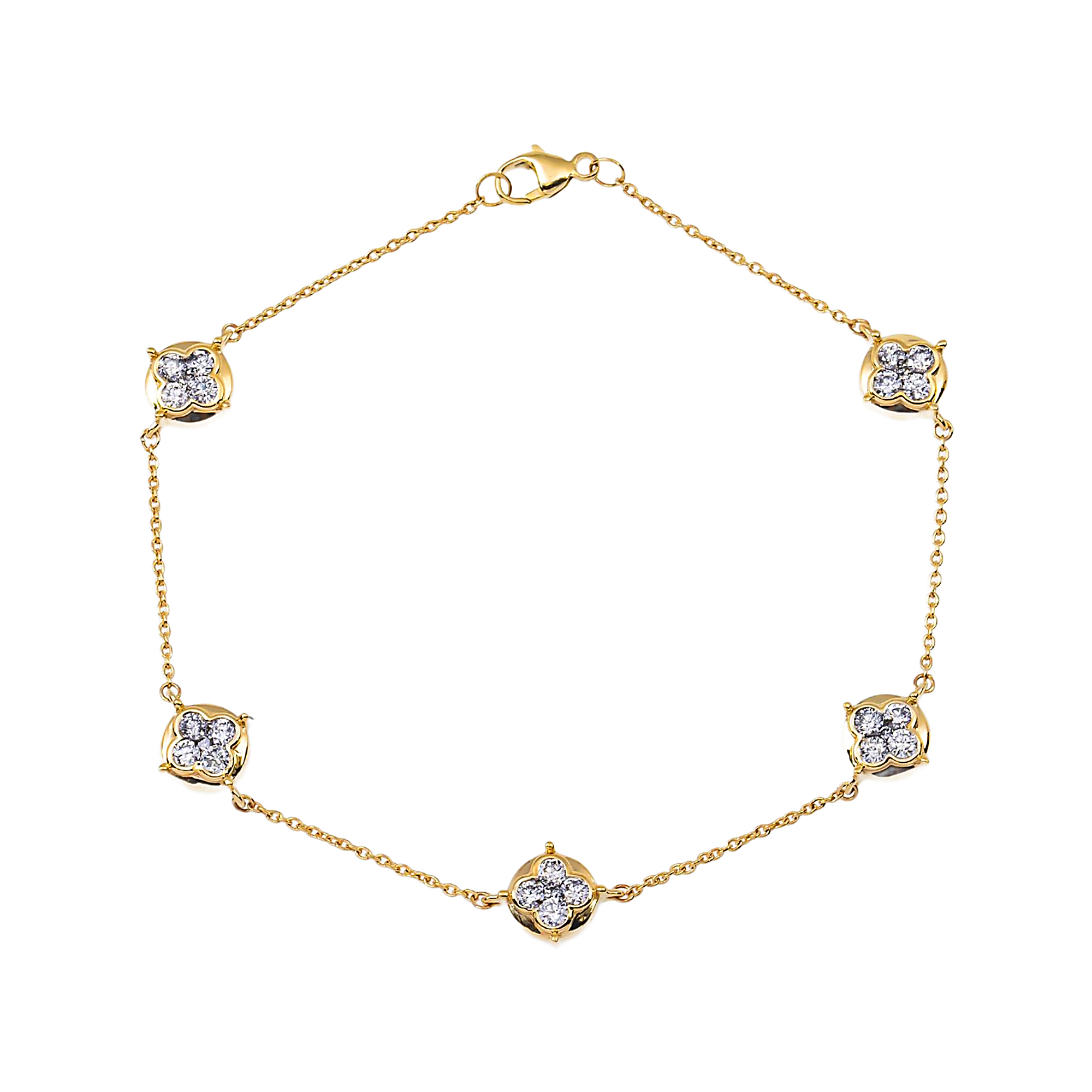 14K GOLD ROUND DIAMOND CLOVER STATION BRACELET 0.81 CT