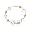 14K GOLD ROUND DIAMOND TWO TONE CLOVER CHAIN BRACELET 0.94 CT