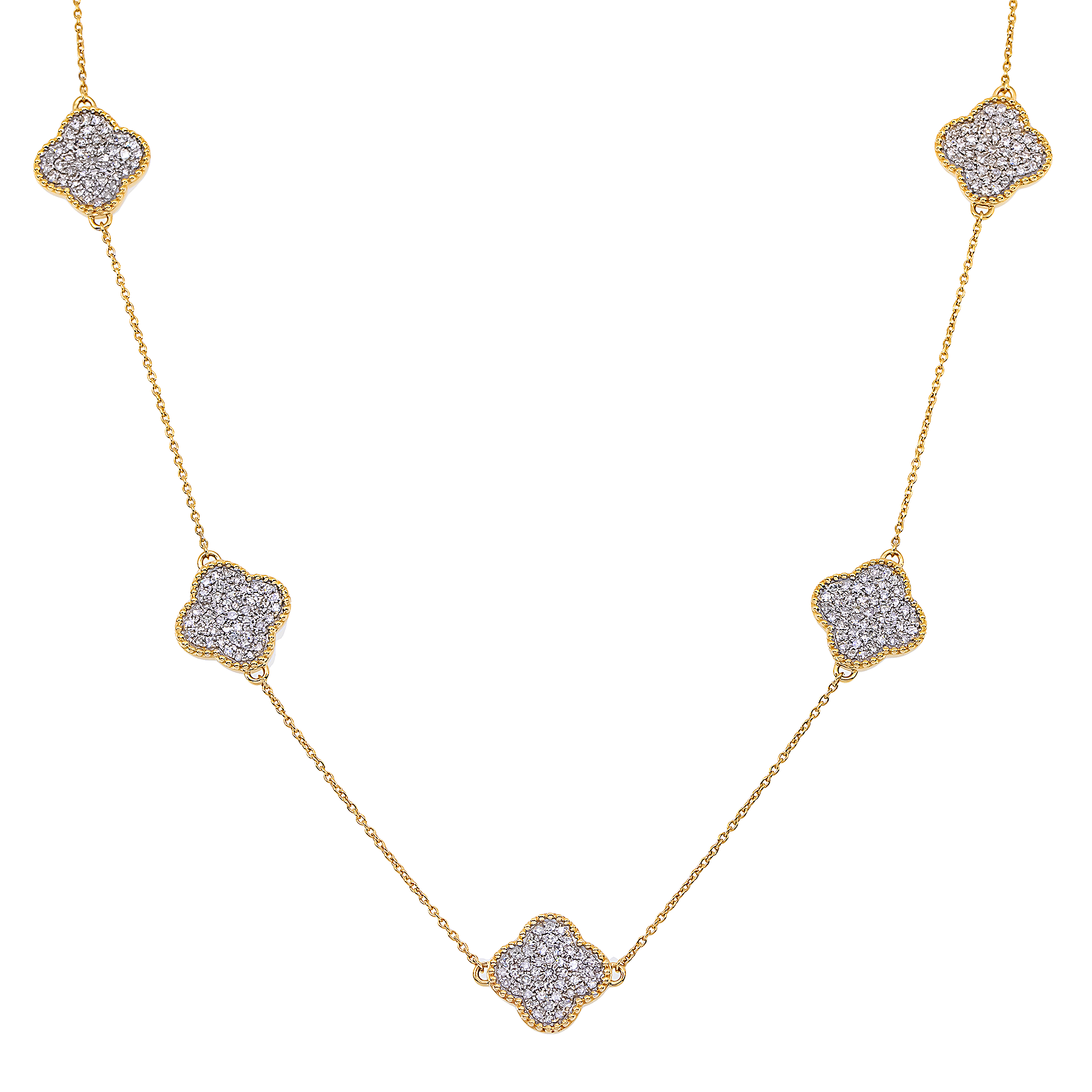 14K GOLD ROUND DIAMOND CLOVER NECKLACE 1.54 CT