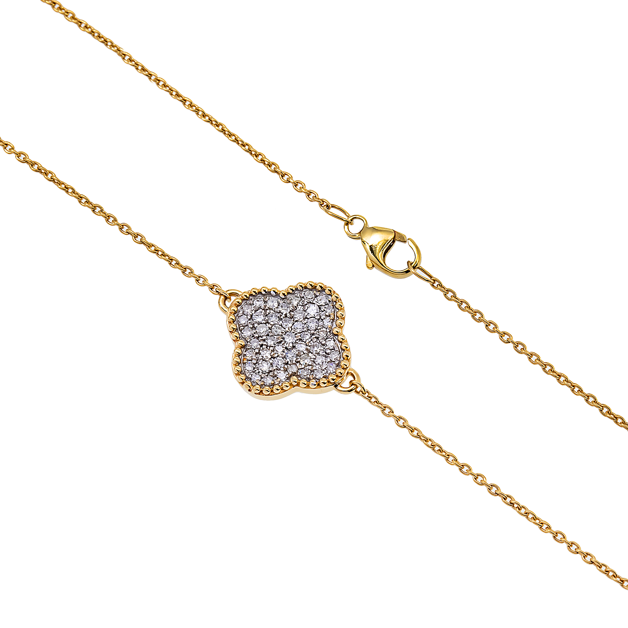 14K GOLD ROUND DIAMOND CLOVER NECKLACE 1.54 CT