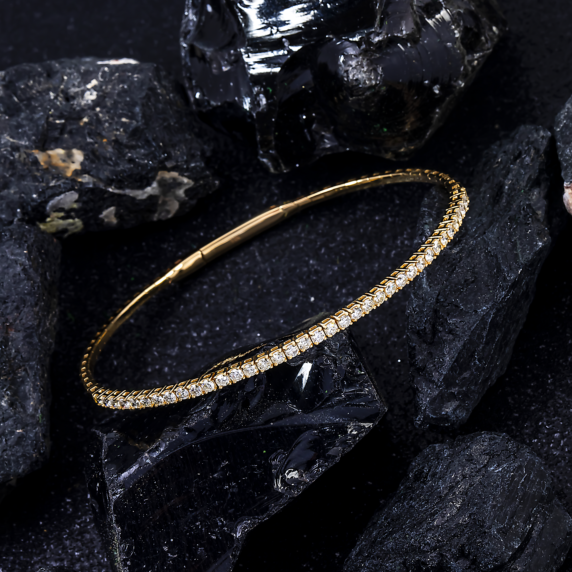 14K GOLD ROUND DIAMONDS THIN BANGLE BRACELET 1.10 CT