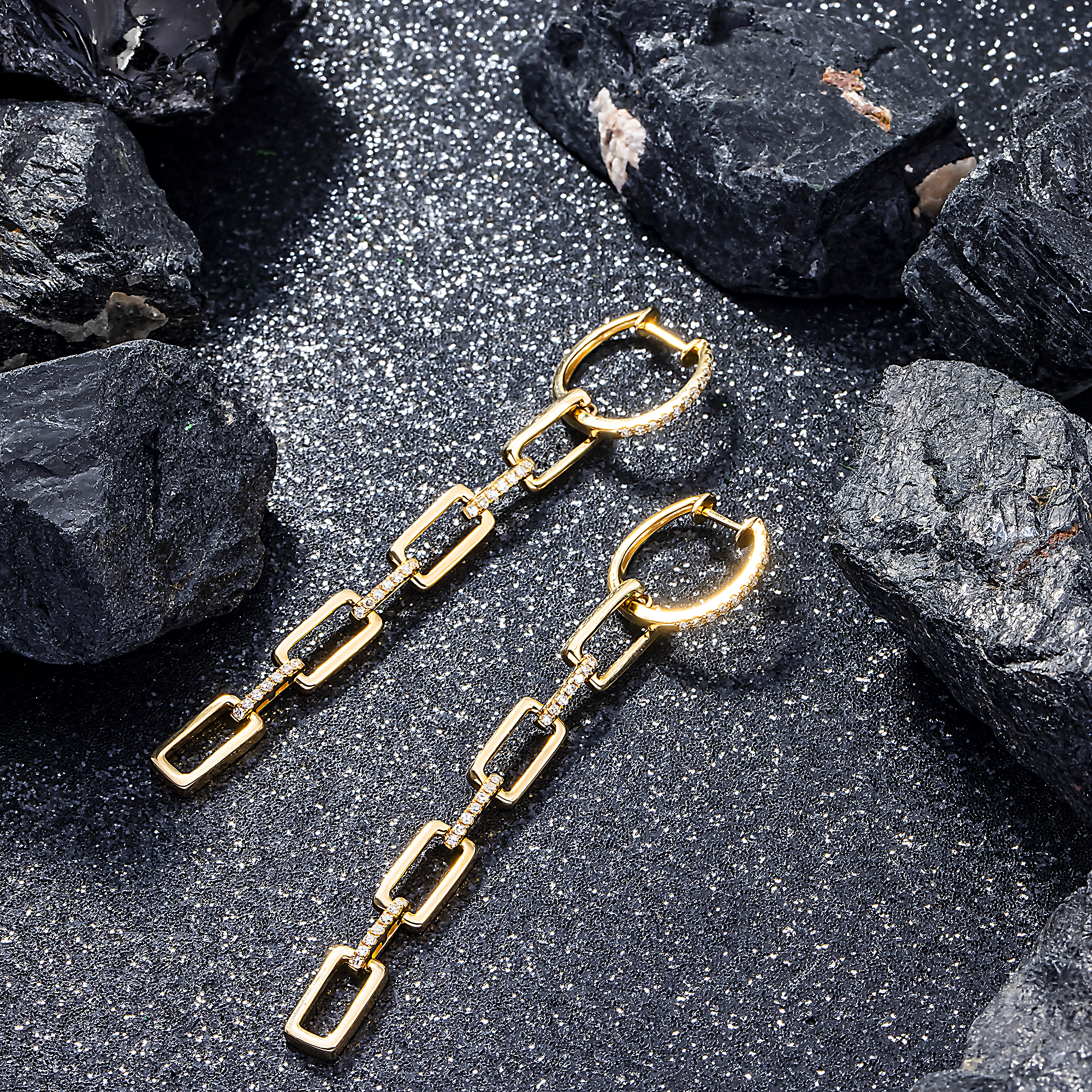 14K GOLD ROUND DIAMOND OPEN CHAIN LINK DROP EARRINGS 0.29 CT