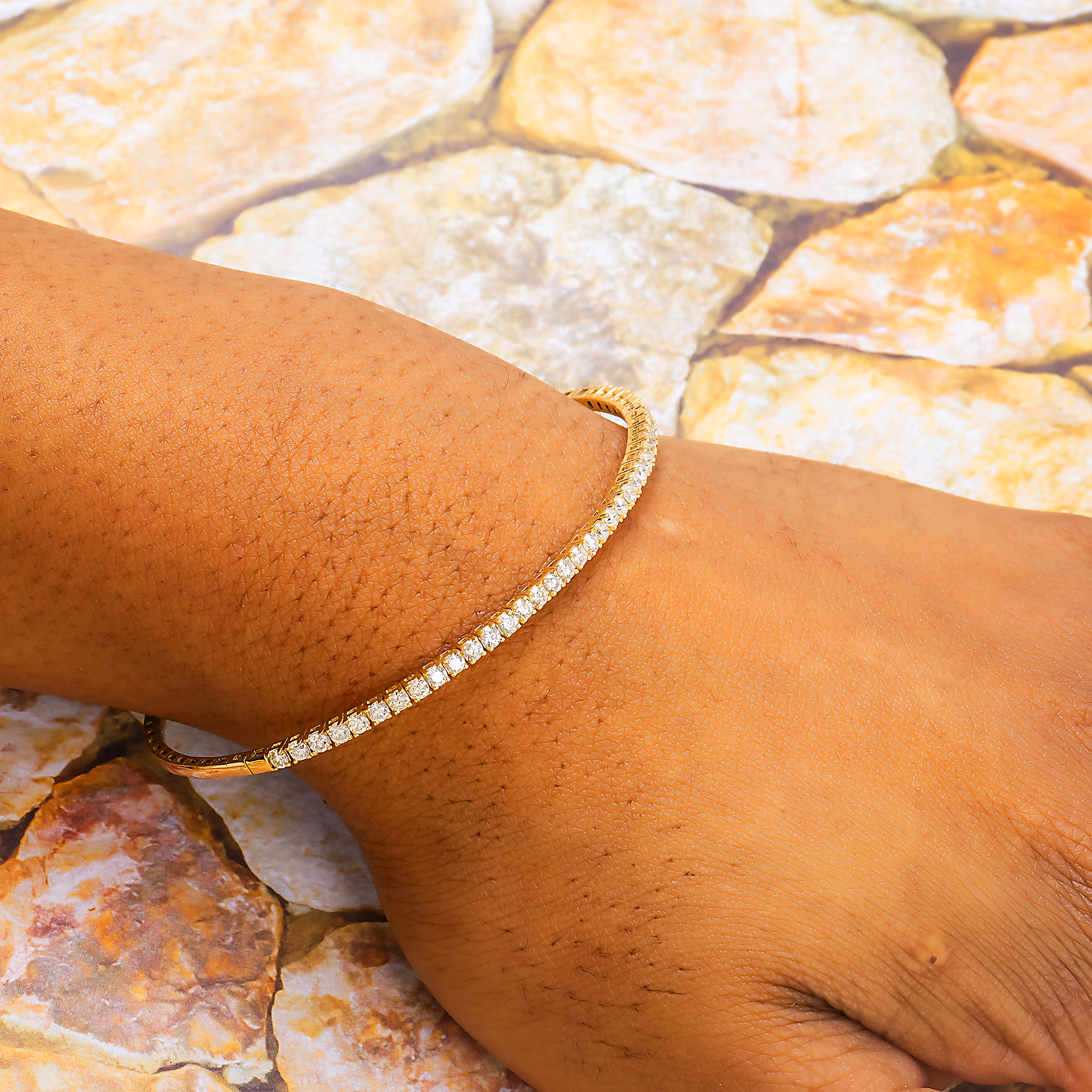 14K GOLD ROUND DIAMONDS THIN BANGLE BRACELET 1.10 CT