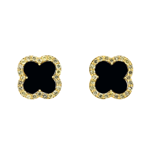 14K GOLD DIAMOND & BLACK CLOVER EARRINGS 0.42 CTW