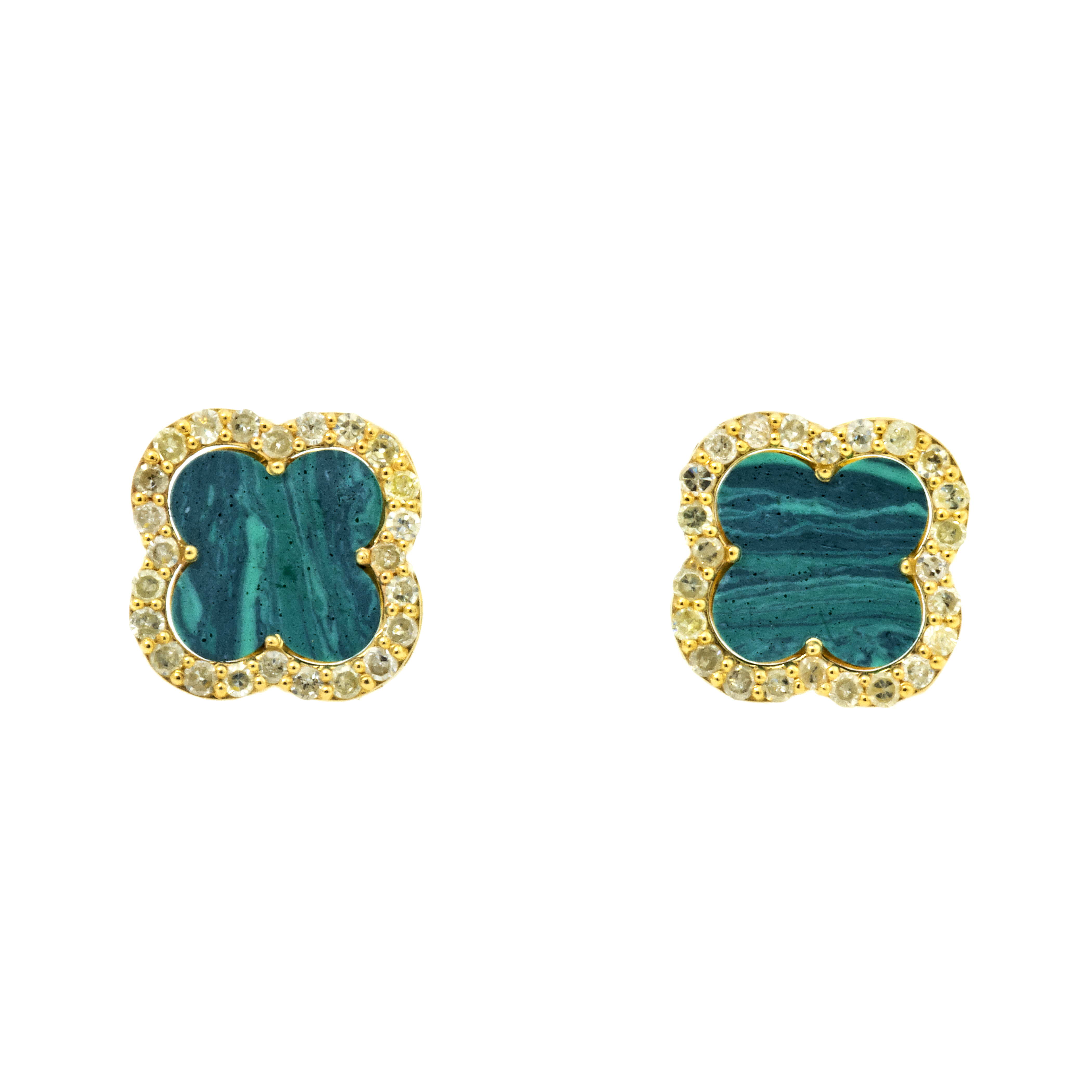 14K GOLD DIAMOND & GREEN CLOVER EARRINGS 0.42 CTW