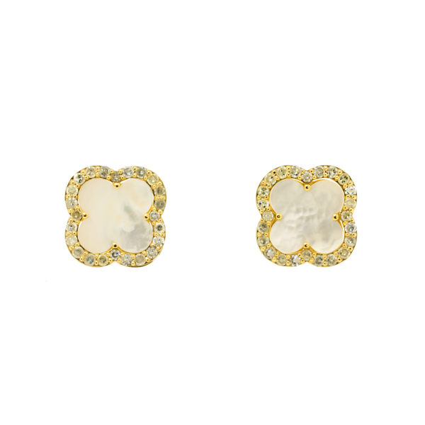 14K GOLD DIAMOND & WHITE CLOVER EARRINGS 0.42 CTW