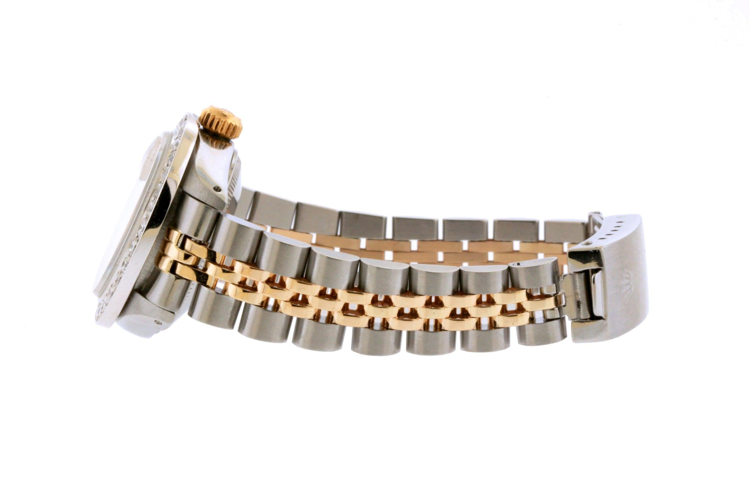 Rolex Datejust 26MM 69173 Gray Diamond Dial Diamond Bezel Two Tone Yellow Gold Jubilee Bracelet 1.2ct