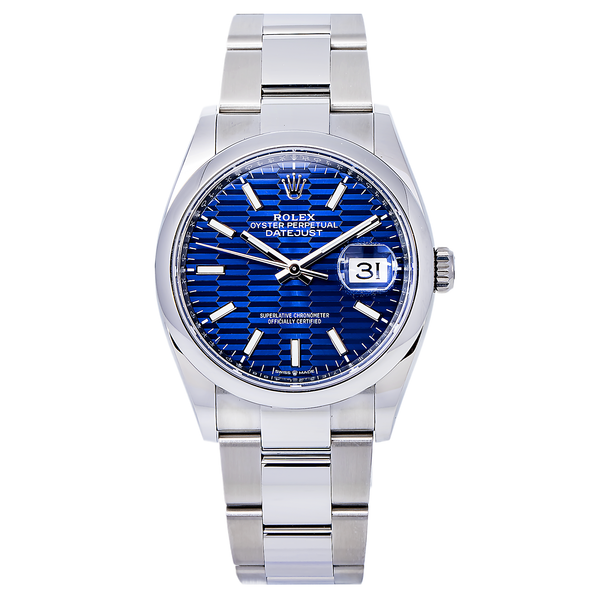 Rolex Datejust 36MM 126200 Blue Motif Dial Smooth Bezel Stainless
