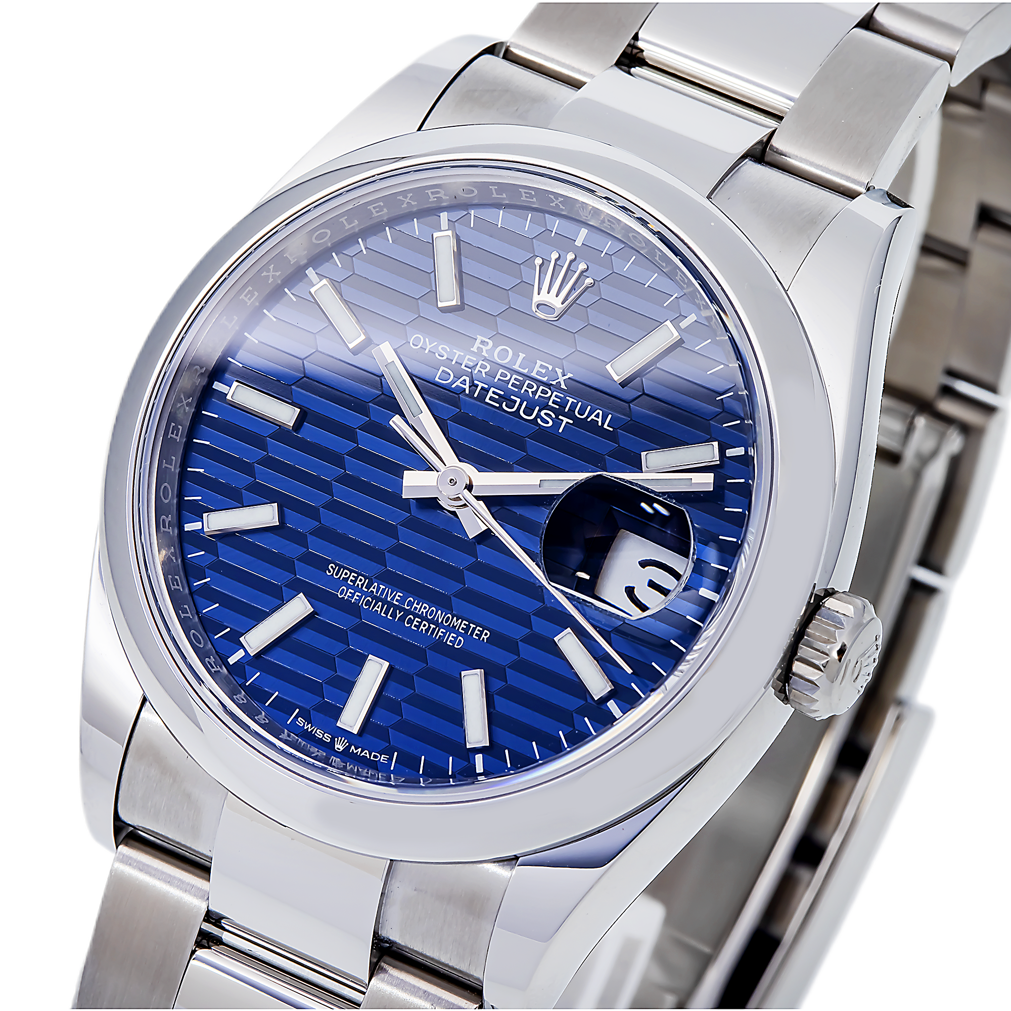 Rolex Datejust 36MM 126200 Blue Motif Dial Smooth Bezel Stainless Steel Oyster Bracelet