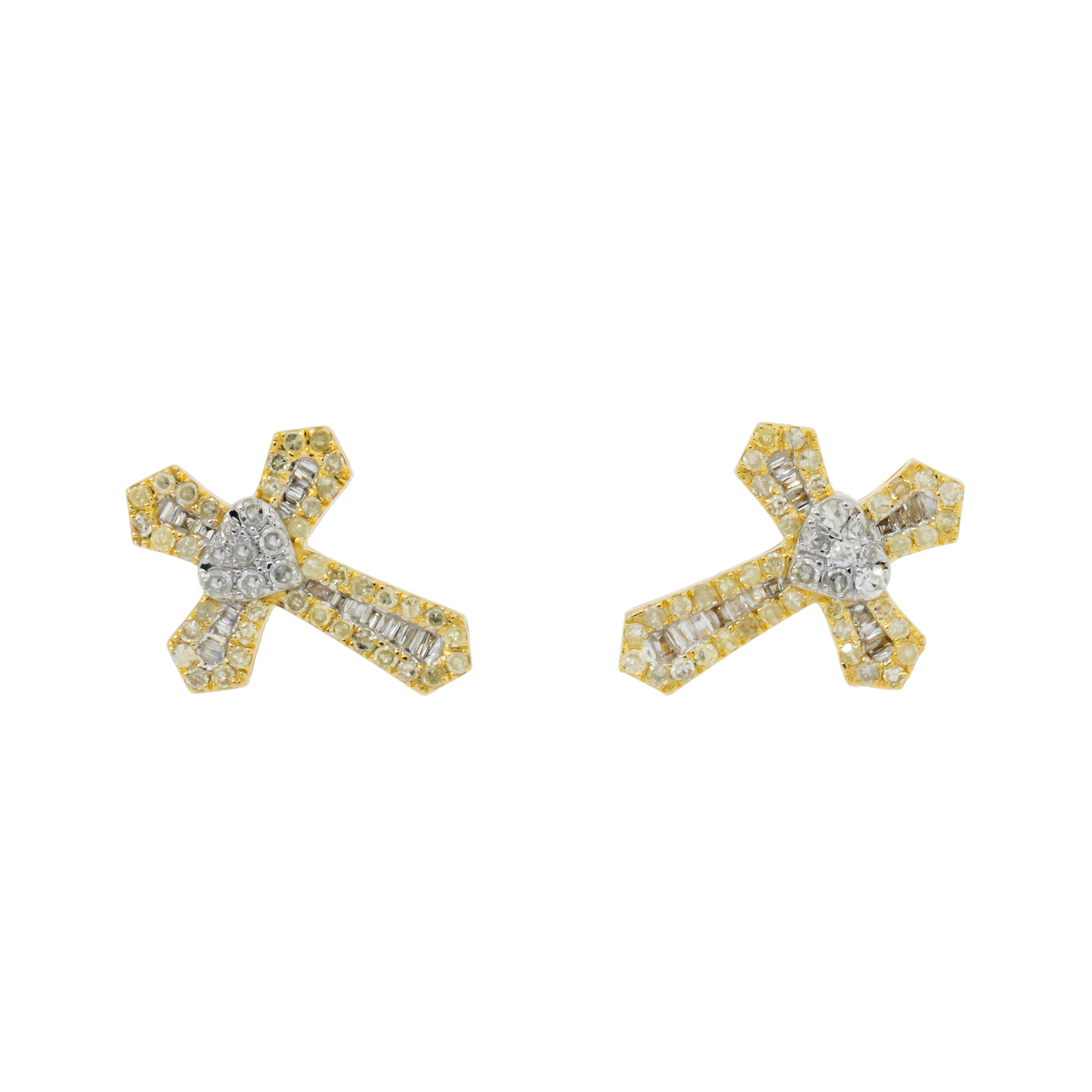 14K GOLD ROUND & BAGUETTE DIAMOND CROSS EARRINGS 0.71 CTW