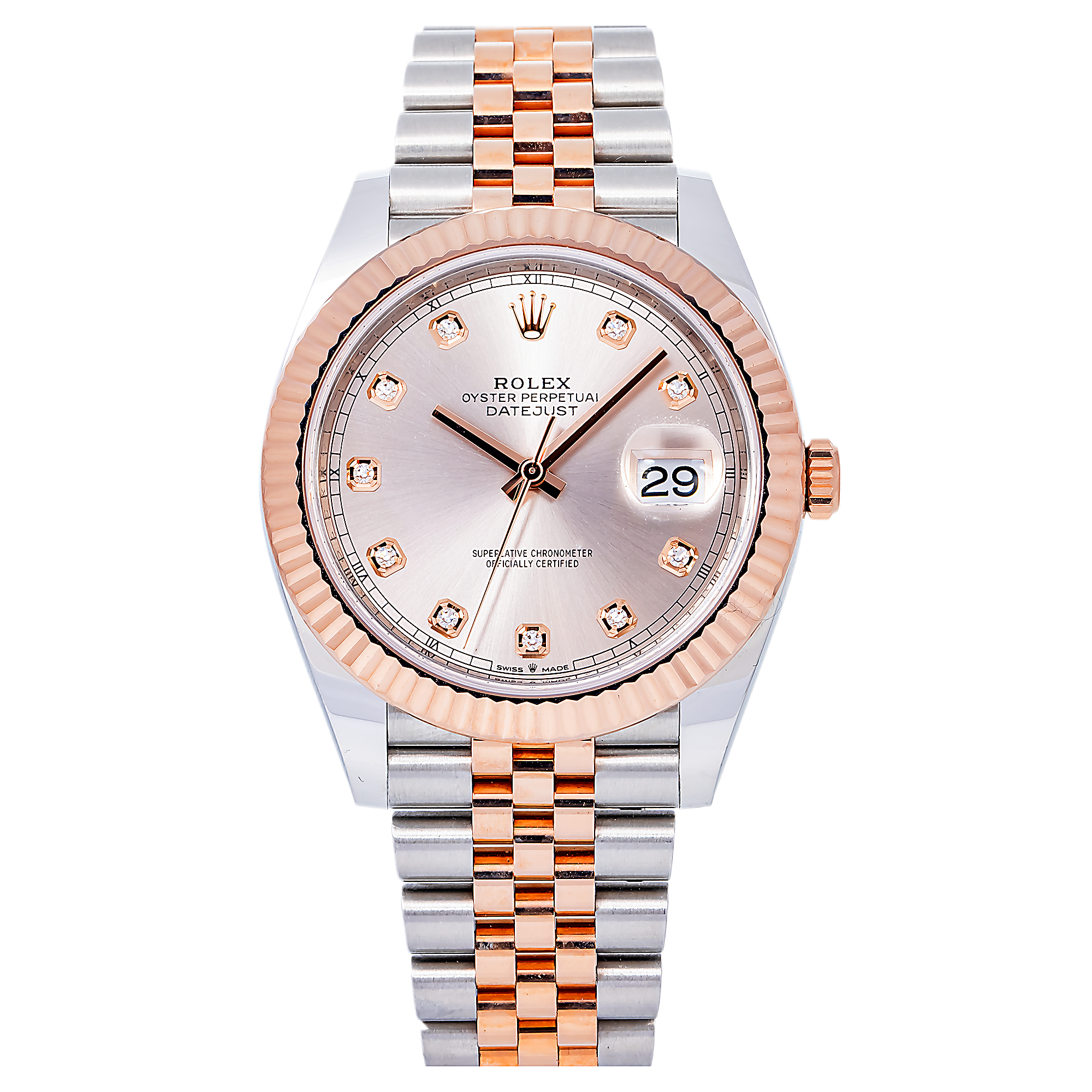 Rolex Datejust 41MM 126331 Sundust Diamond Dial Rose Gold Fluted Bezel Two Tone Jubilee Bracelet
